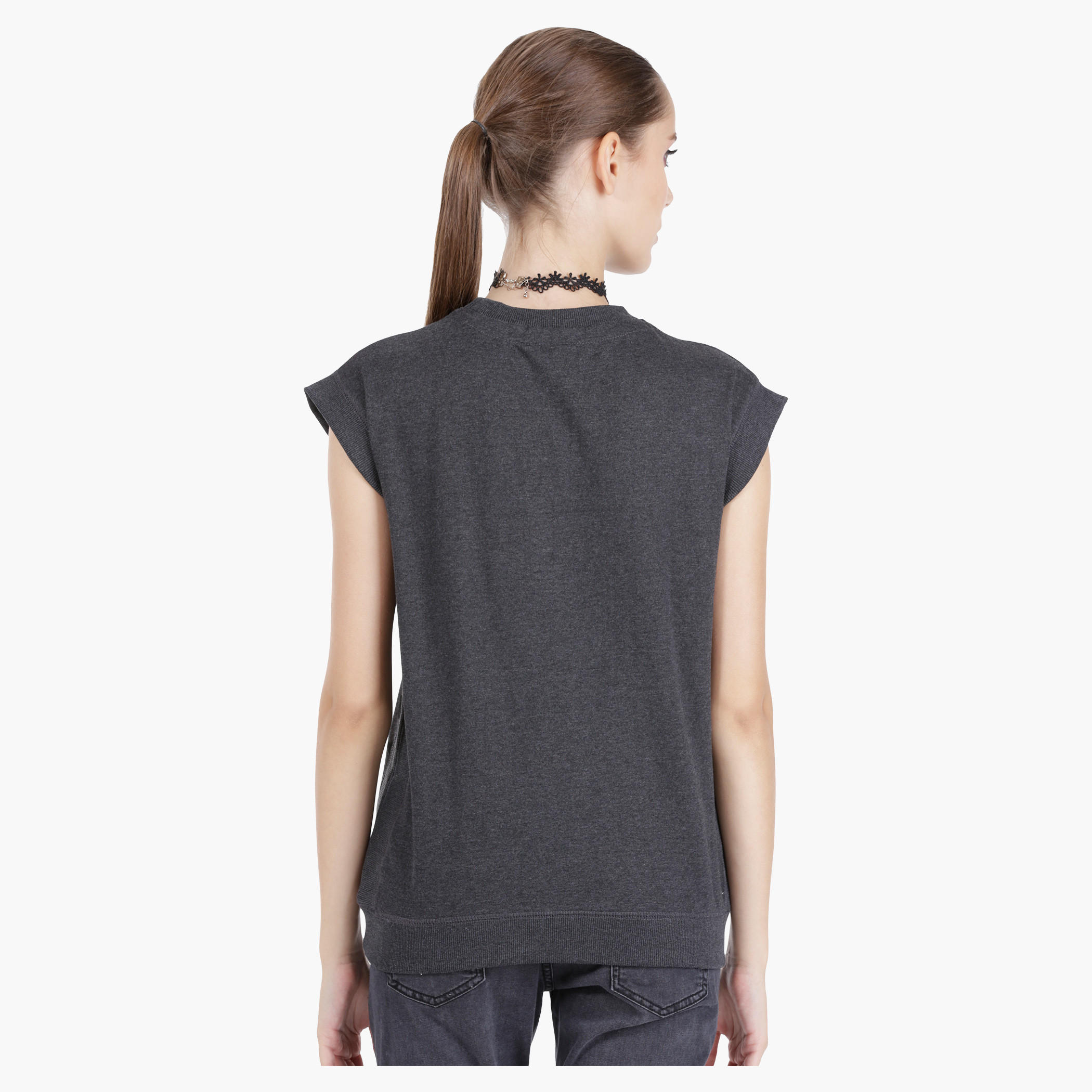 Smiley World Printed Melange Top in Regular Fit-women-clothing-tshirts-image-2