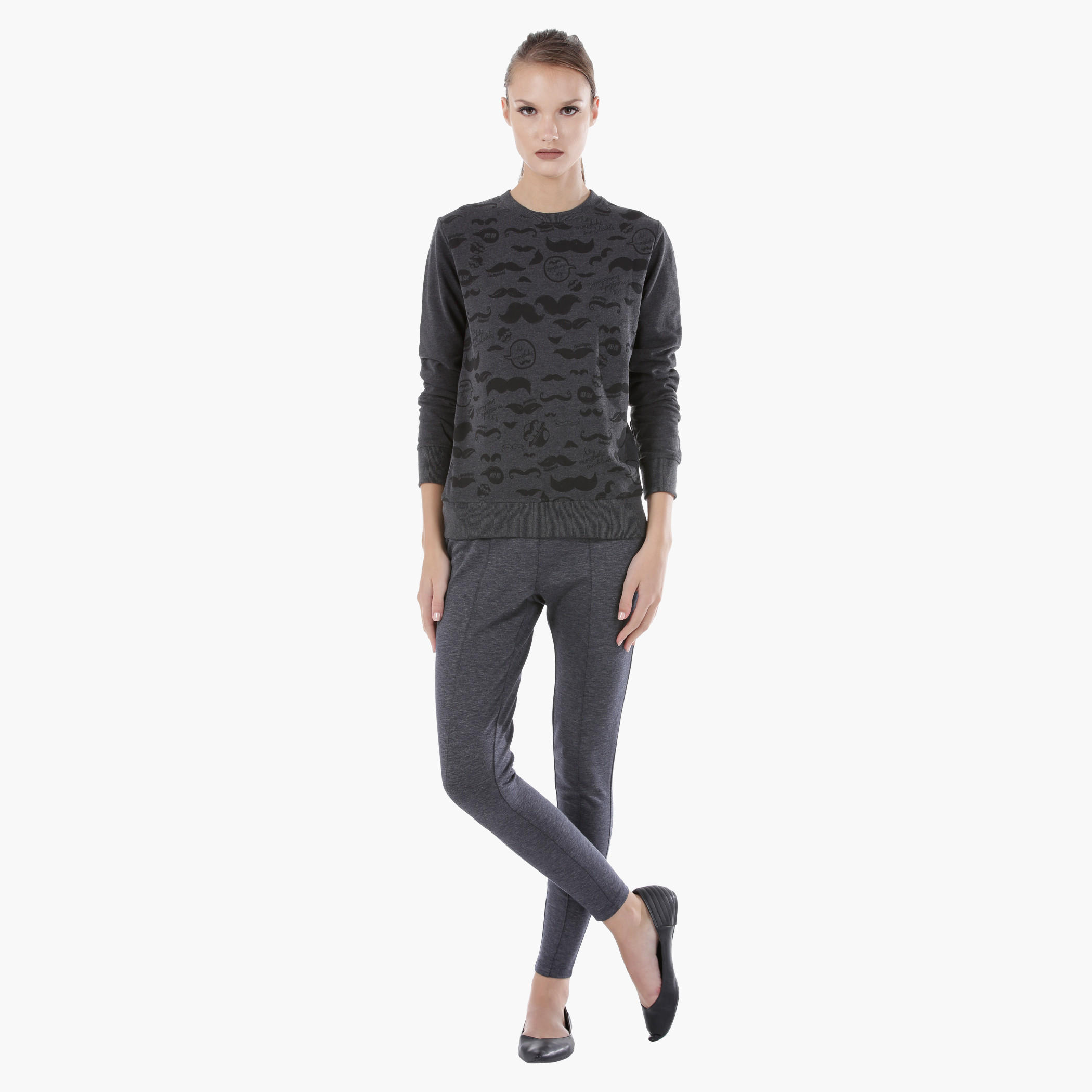 Smiley World Printed Melange Sweatshirt with Long Sleeves in Regular Fit-women-winterwear-hoodiesandsweatshirts-sweatshirts-image-5