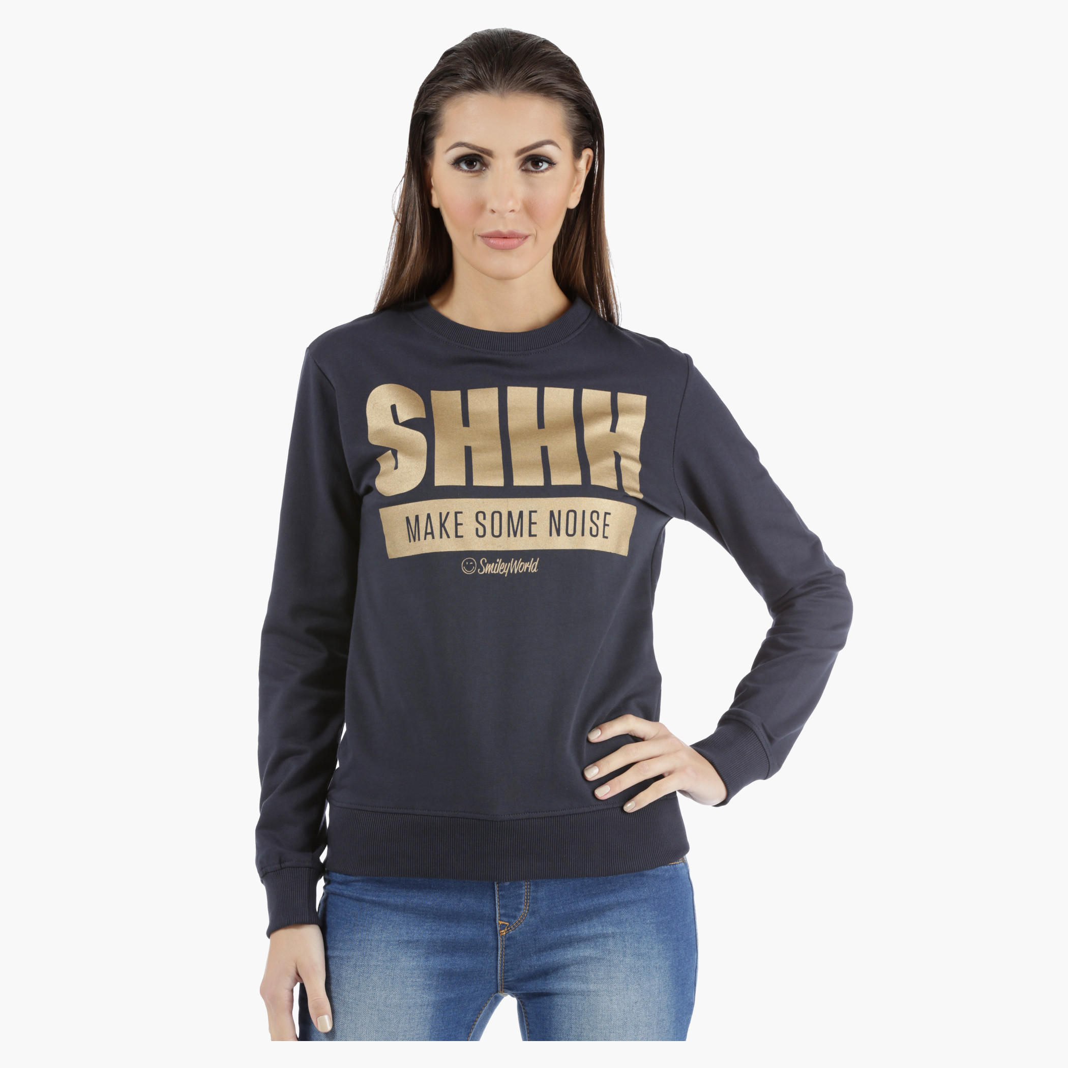 Smiley World Printed Sweatshirt with Long Sleeves-women-winterwear-hoodiesandsweatshirts-sweatshirts-image-1