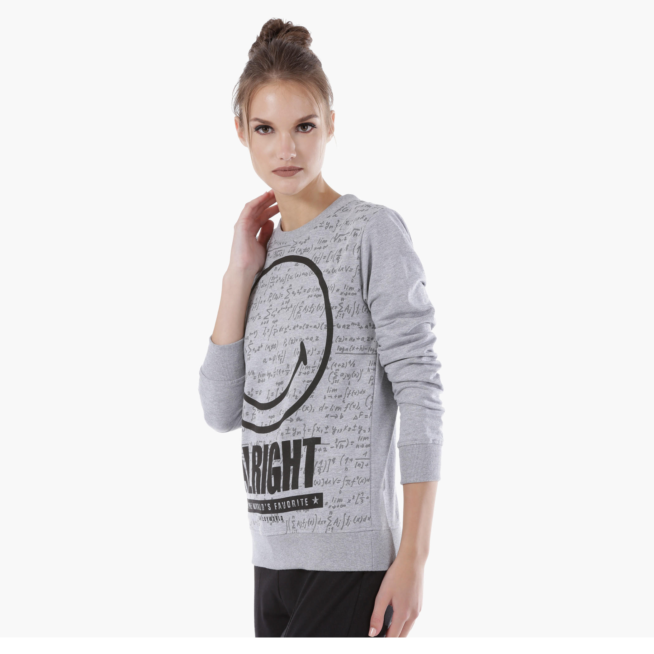 Smiley World Printed Melange Sweatshirt with Long Sleeves-women-winterwear-hoodiesandsweatshirts-sweatshirts-image-3