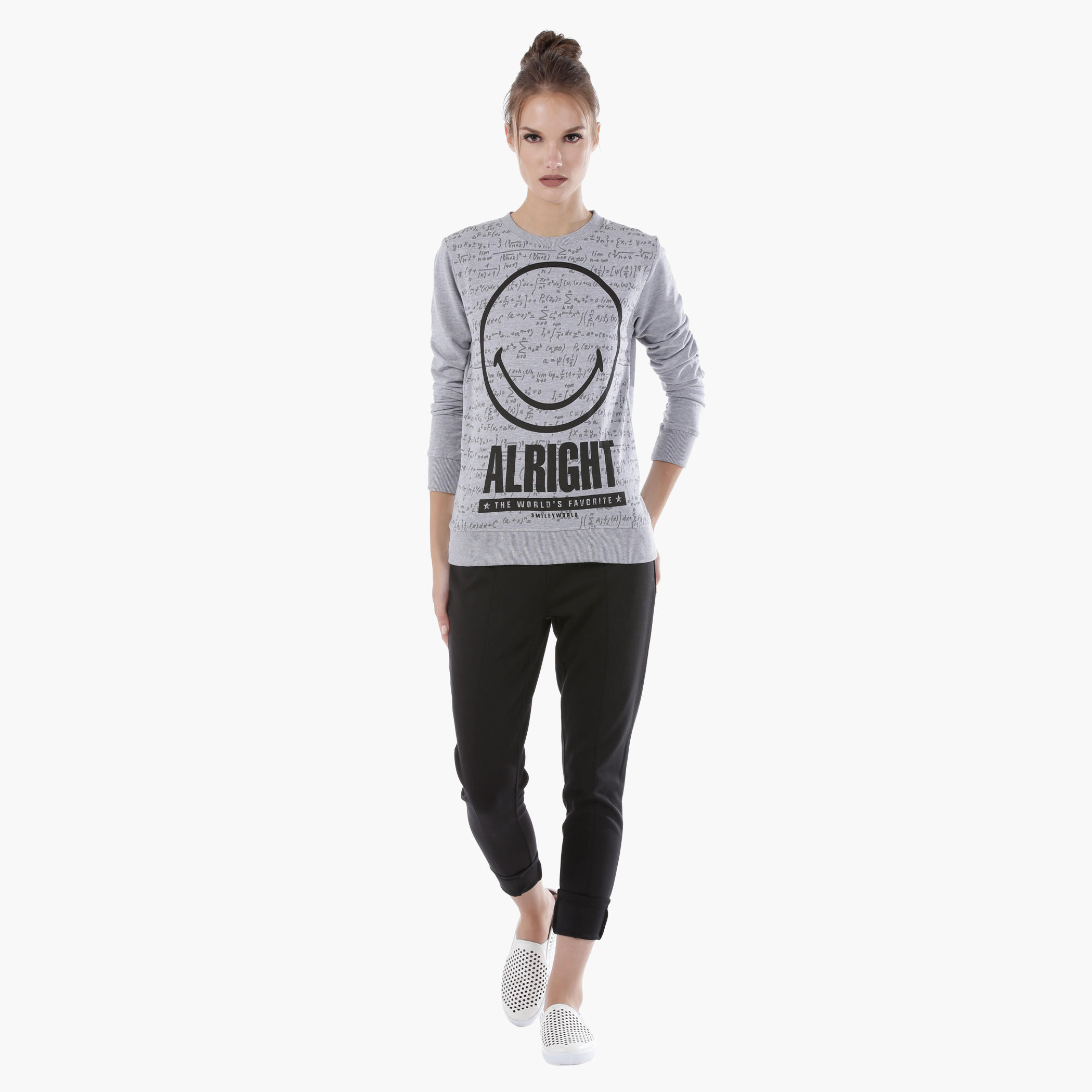 Smiley World Printed Melange Sweatshirt with Long Sleeves-women-winterwear-hoodiesandsweatshirts-sweatshirts-image-5