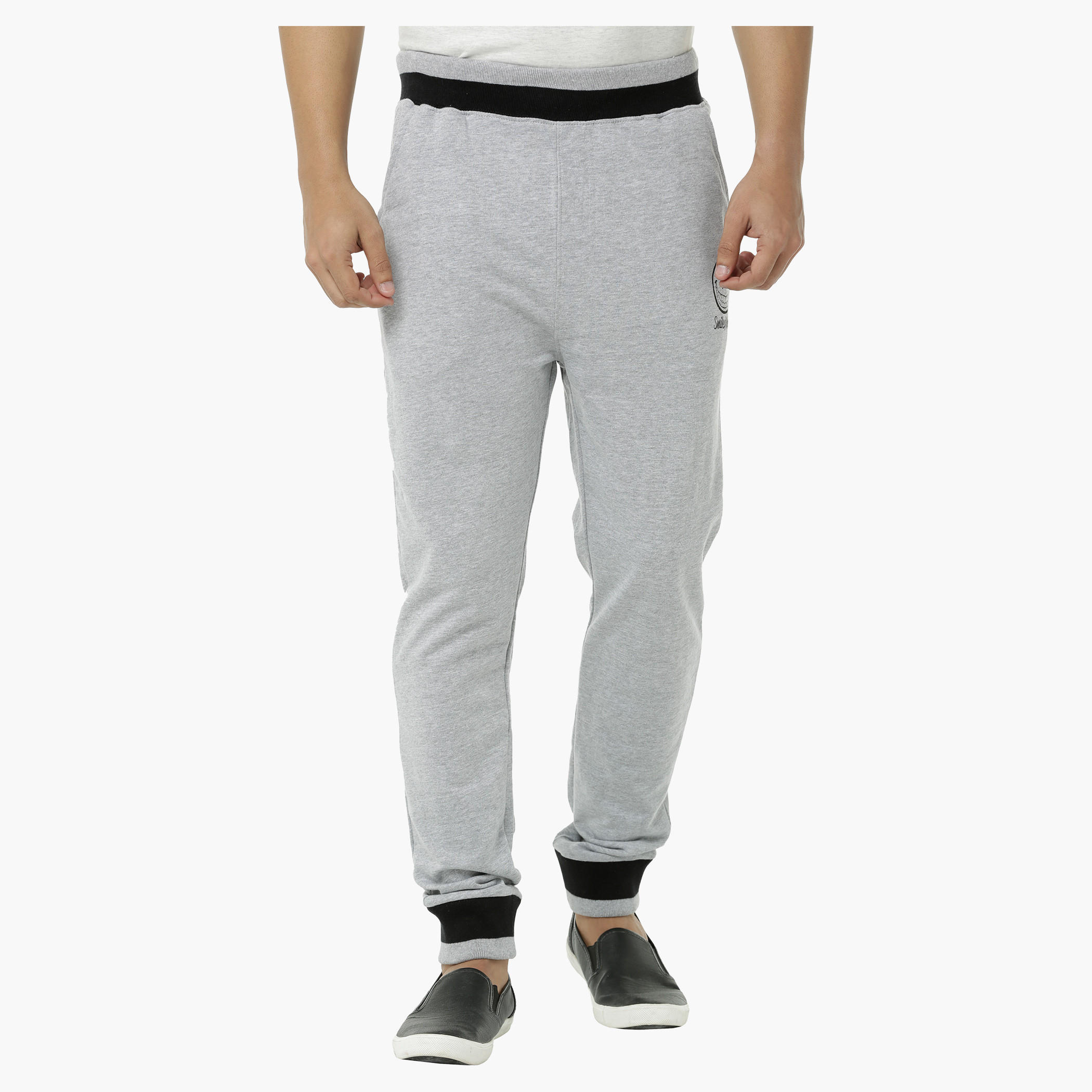 Smiley World Cotton Melange Pants with Tipping in Regular Fit-men-clothing-bottoms-joggers-image-1