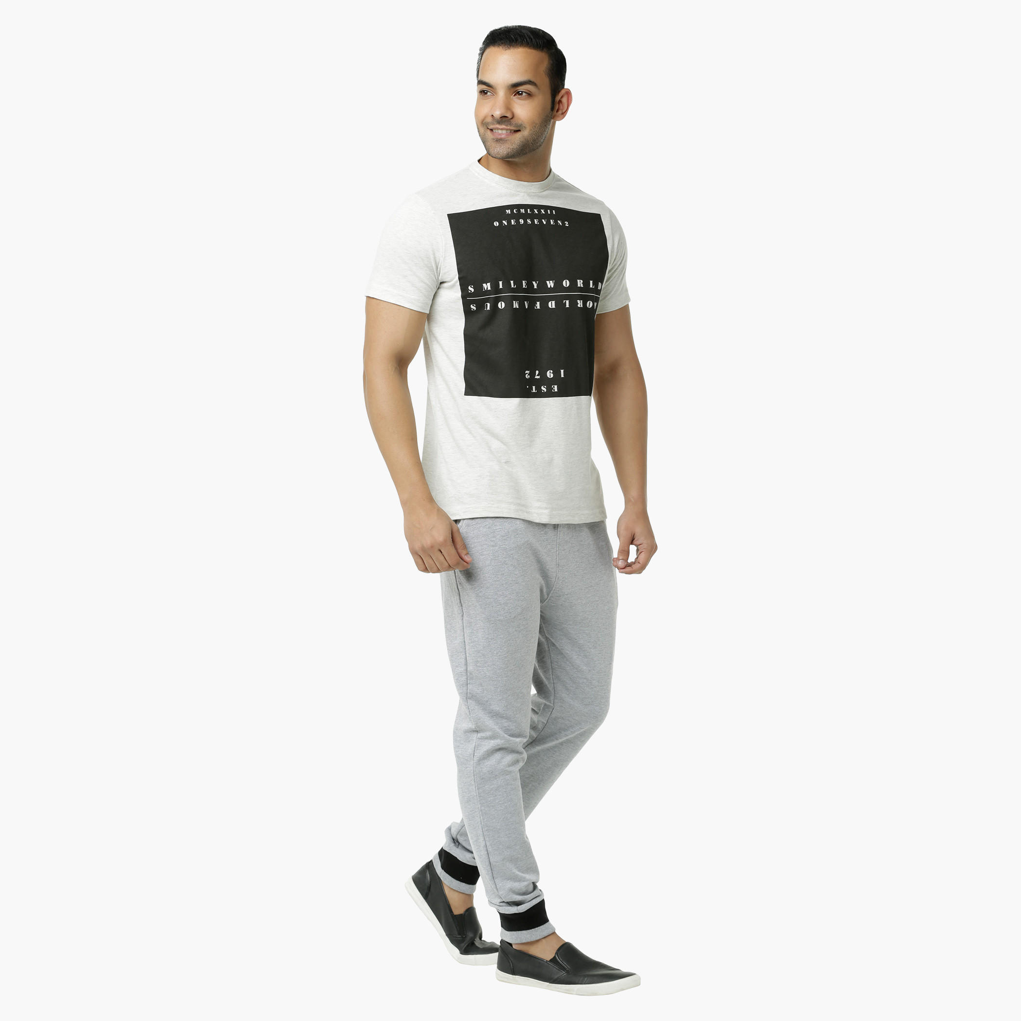 Smiley World Cotton Melange Pants with Tipping in Regular Fit-men-clothing-bottoms-joggers-image-5