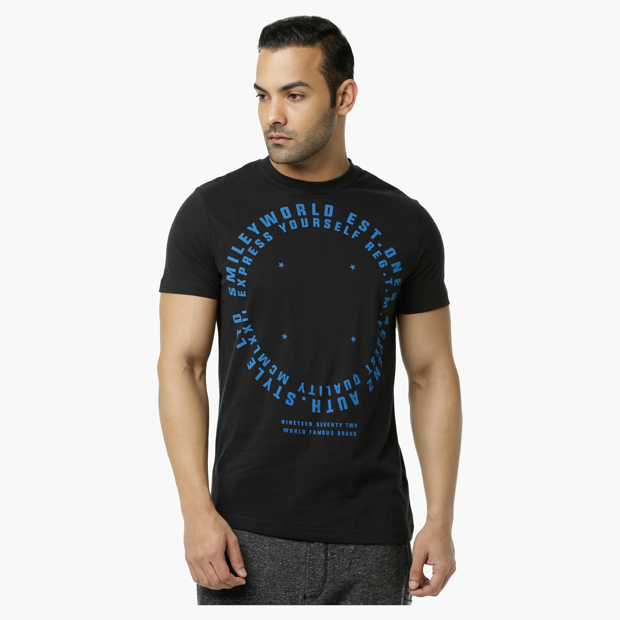 Smiley World Cotton Graphic Print T-Shirt in Regular Fit-men-clothing-tshirtsandpolos-tshirts-image-1
