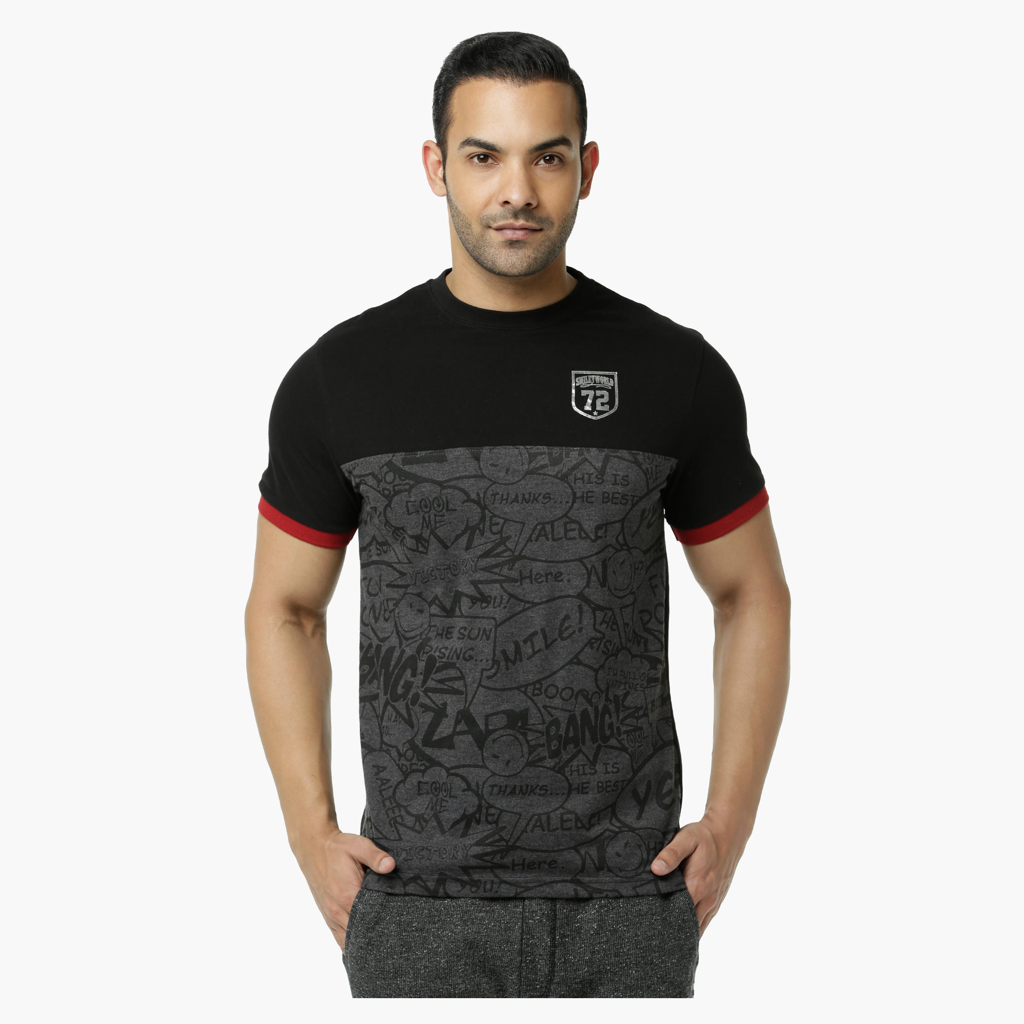 Smiley World Printed Crew Neck Cotton T-Shirt with Short Sleeves-men-clothing-tshirtsandpolos-tshirts-image-1