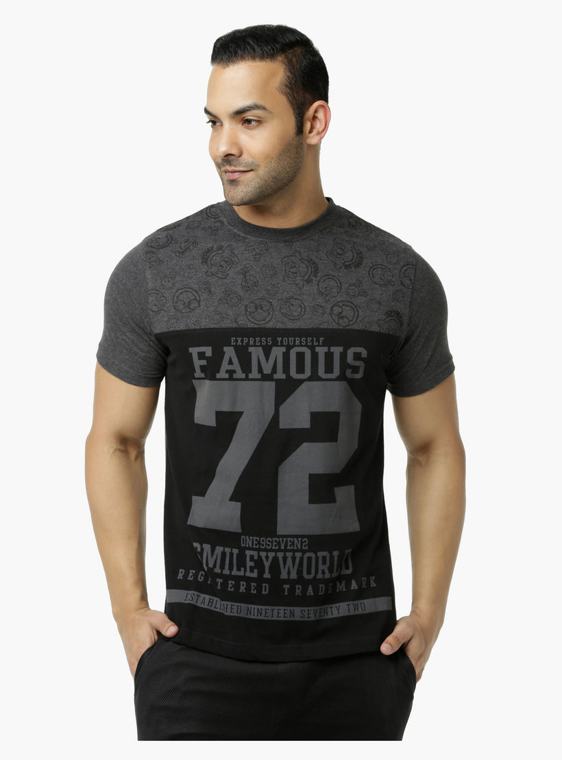 Smiley World Printed Crew Neck T-Shirt with Short Sleeves-men-clothing-tshirtsandpolos-tshirts-image-5