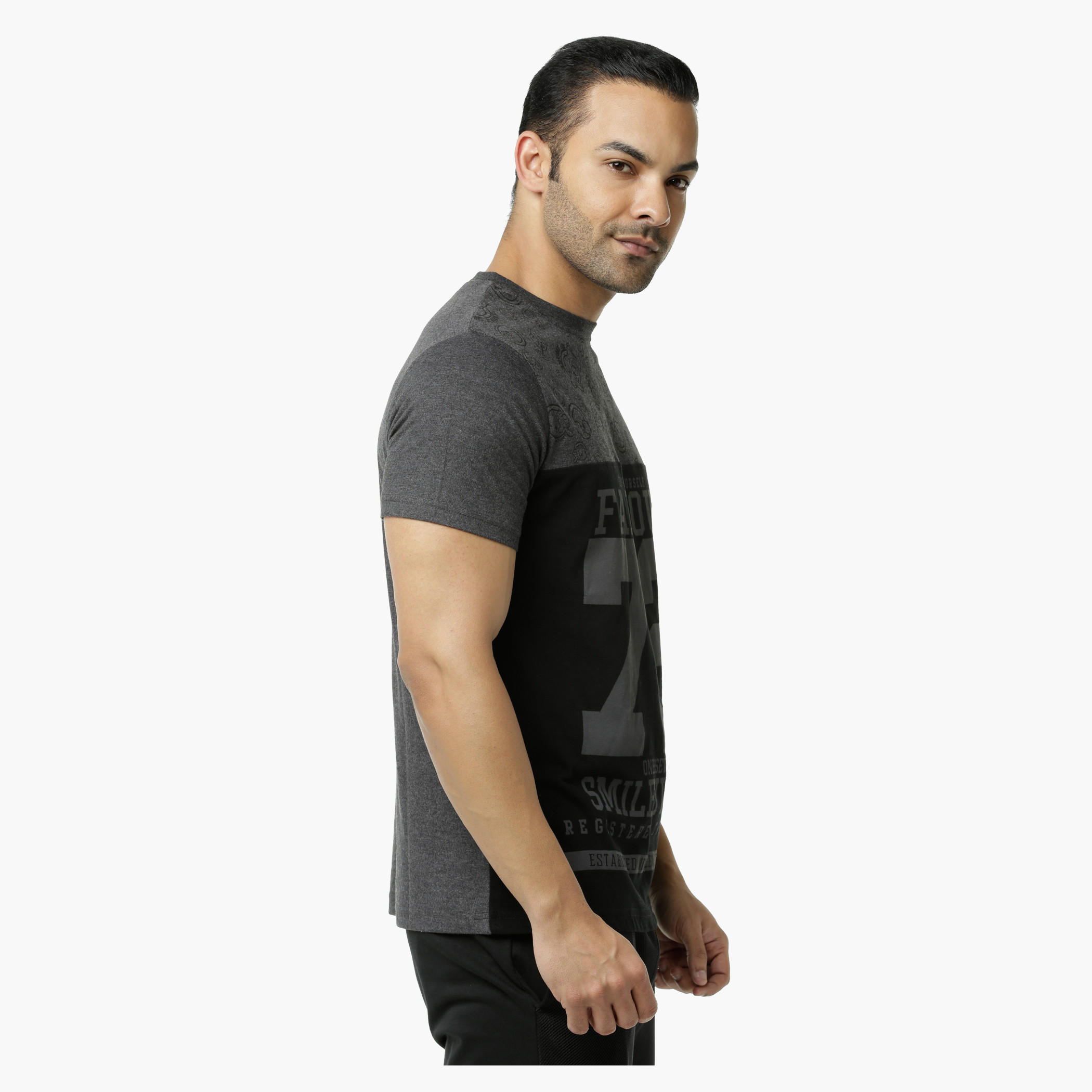 Smiley World Printed Crew Neck T-Shirt with Short Sleeves-men-clothing-tshirtsandpolos-tshirts-image-3