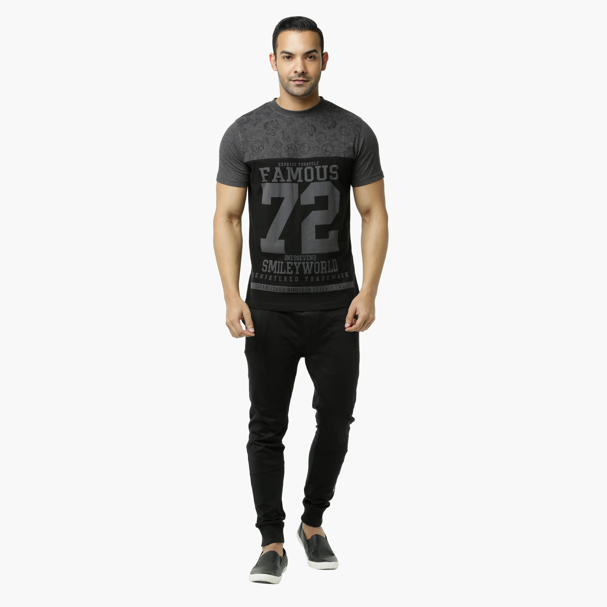 Smiley World Printed Crew Neck T-Shirt with Short Sleeves-men-clothing-tshirtsandpolos-tshirts-image-1