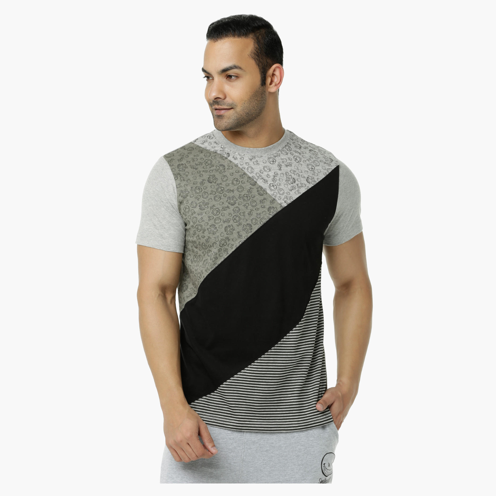 Smiley World Printed Crew Neck T-Shirt with Short Sleeves-men-clothing-tshirtsandpolos-tshirts-image-1