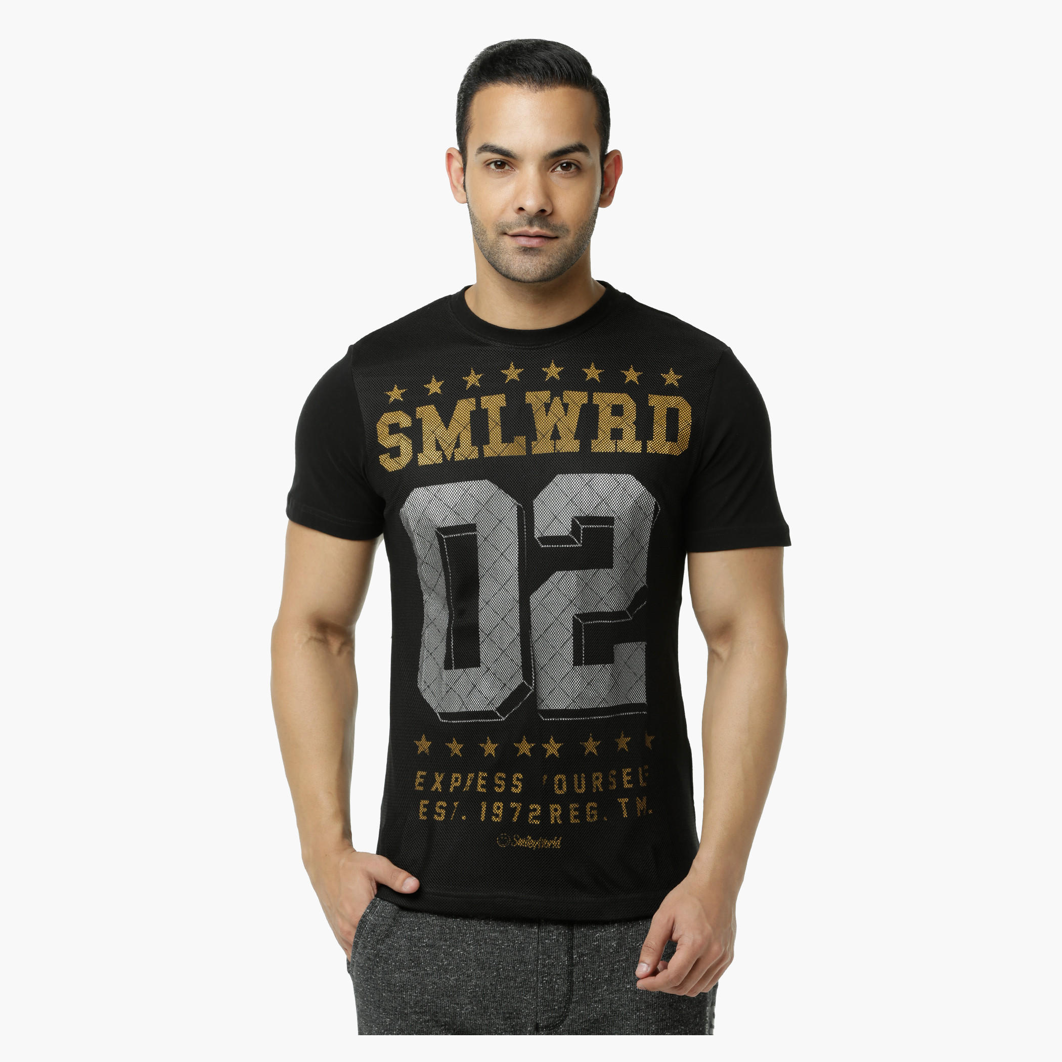 Smiley World Printed Crew Neck Cotton T-Shirt with Short Sleeves-men-clothing-tshirtsandpolos-tshirts-image-1