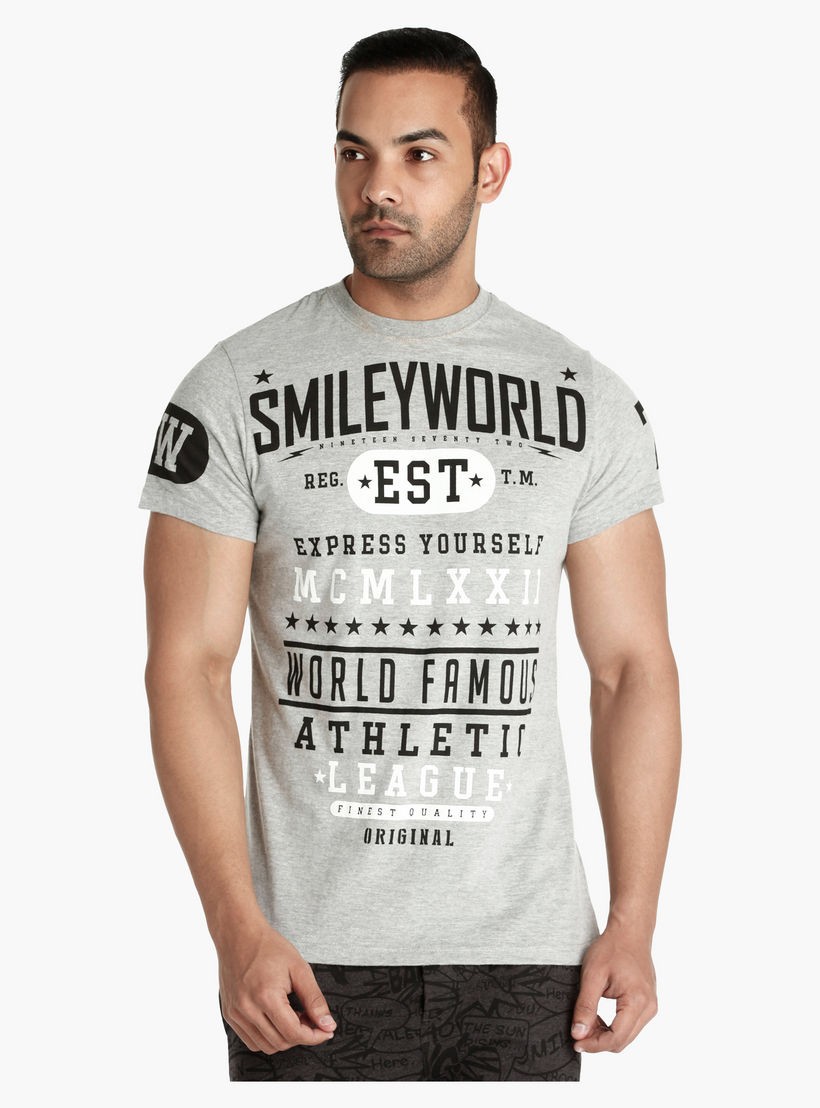 Smiley World Printed Melange T-Shirt with Crew Neck-men-clothing-tshirtsandpolos-tshirts-image-5