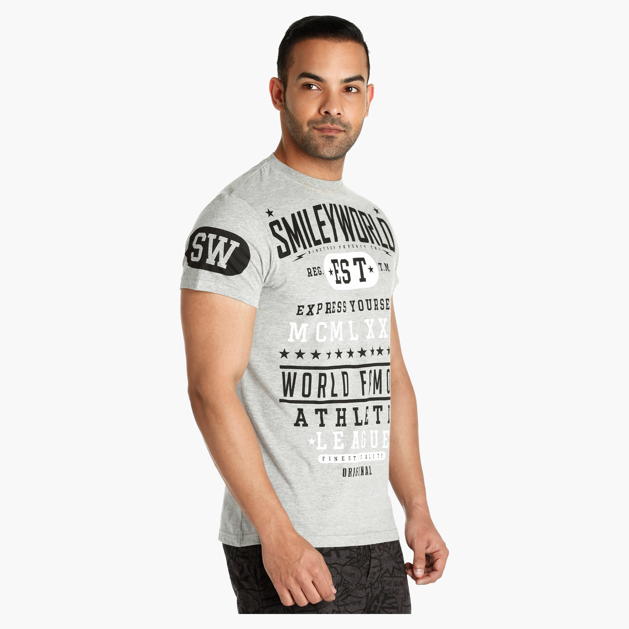 Smiley World Printed Melange T-Shirt with Crew Neck-men-clothing-tshirtsandpolos-tshirts-image-3