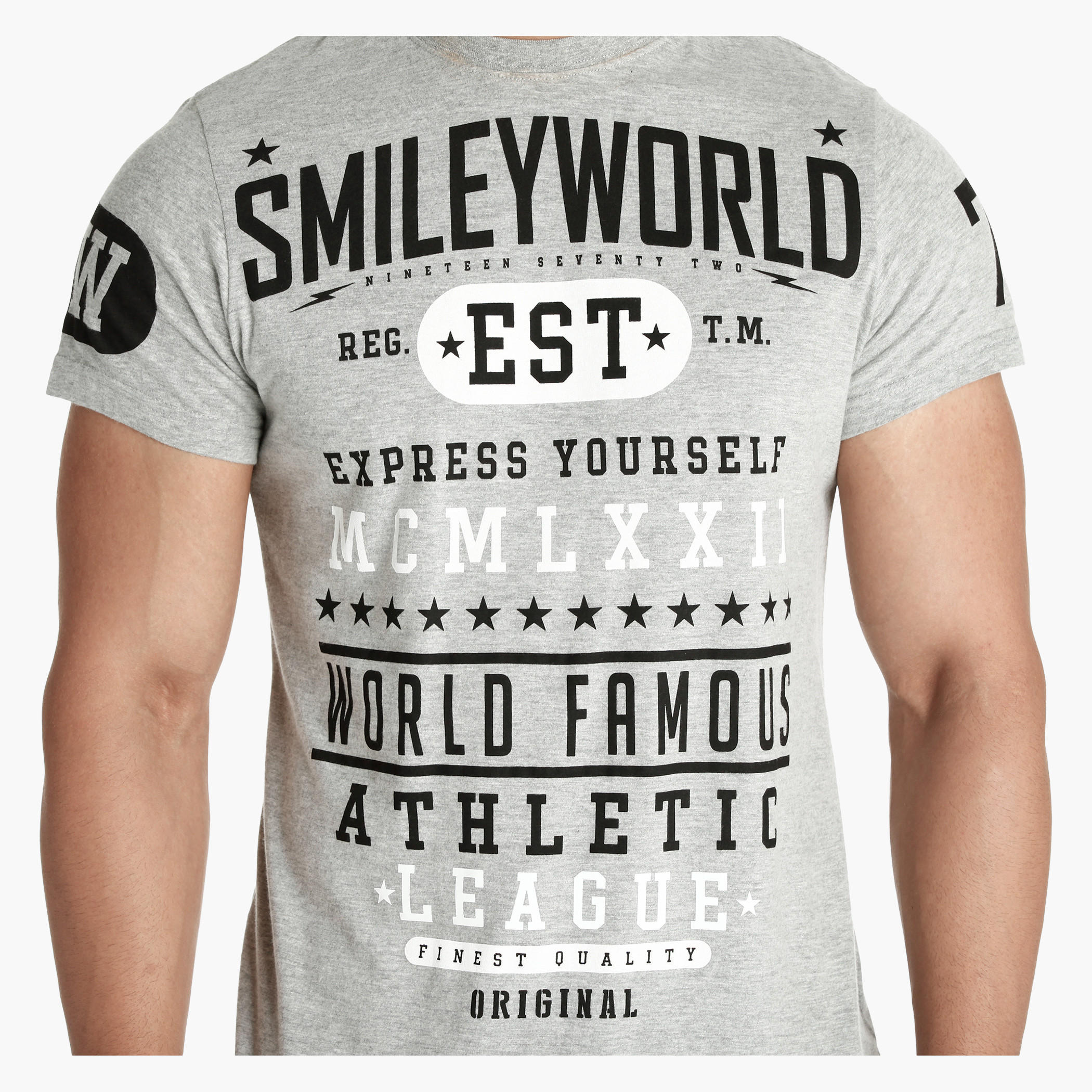 Smiley World Printed Melange T-Shirt with Crew Neck-men-clothing-tshirtsandpolos-tshirts-image-2