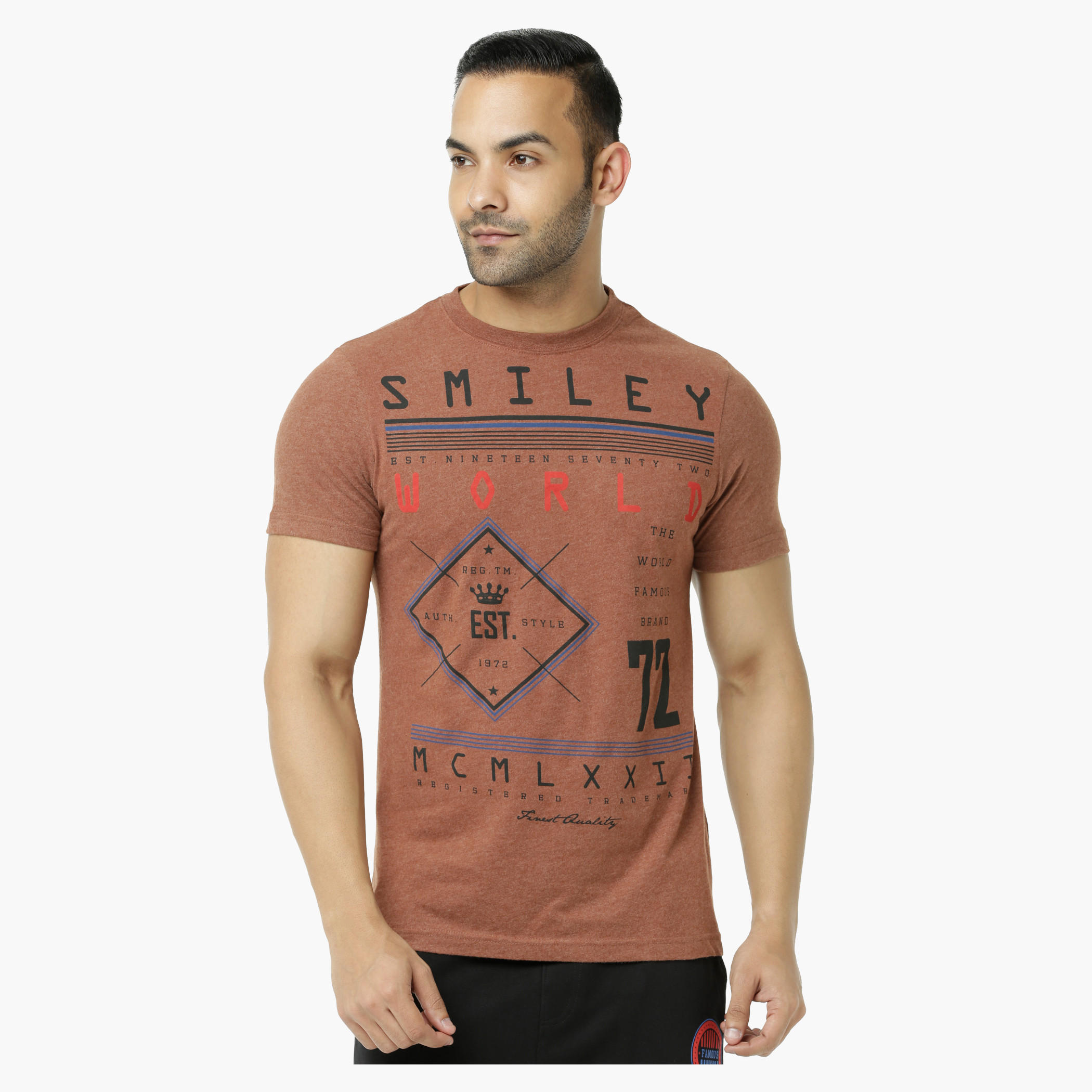 Smiley World Printed Crew Neck T-Shirt with Short Sleeves-men-clothing-tshirtsandpolos-tshirts-image-5