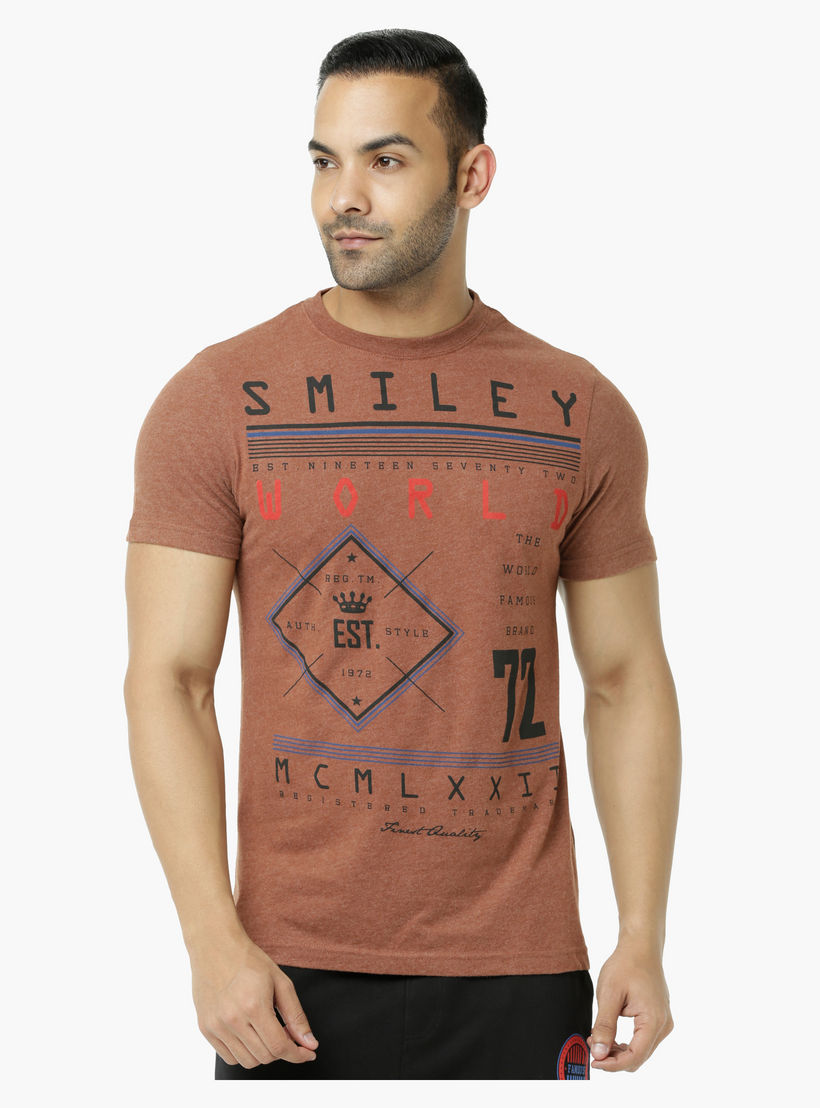 Smiley World Printed Crew Neck T-Shirt with Short Sleeves-men-clothing-tshirtsandpolos-tshirts-image-5
