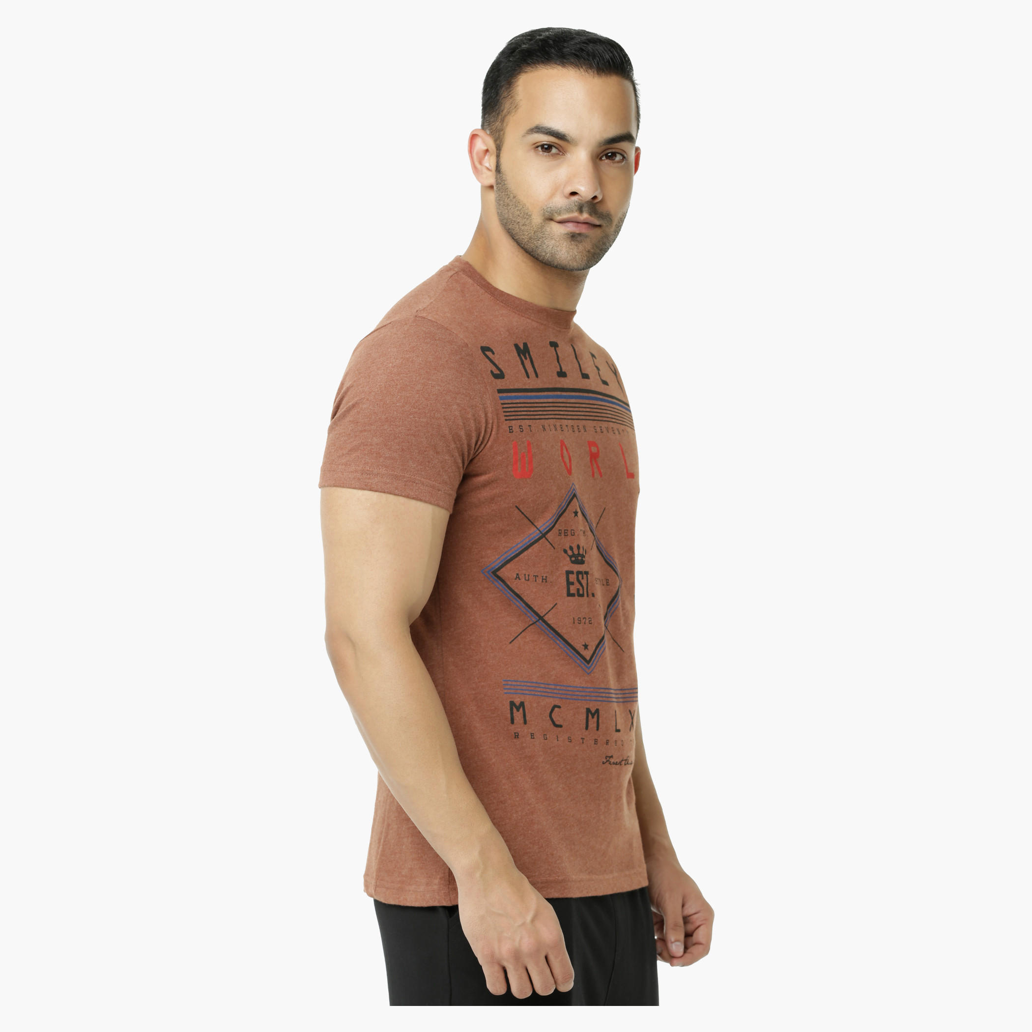 Smiley World Printed Crew Neck T-Shirt with Short Sleeves-men-clothing-tshirtsandpolos-tshirts-image-3