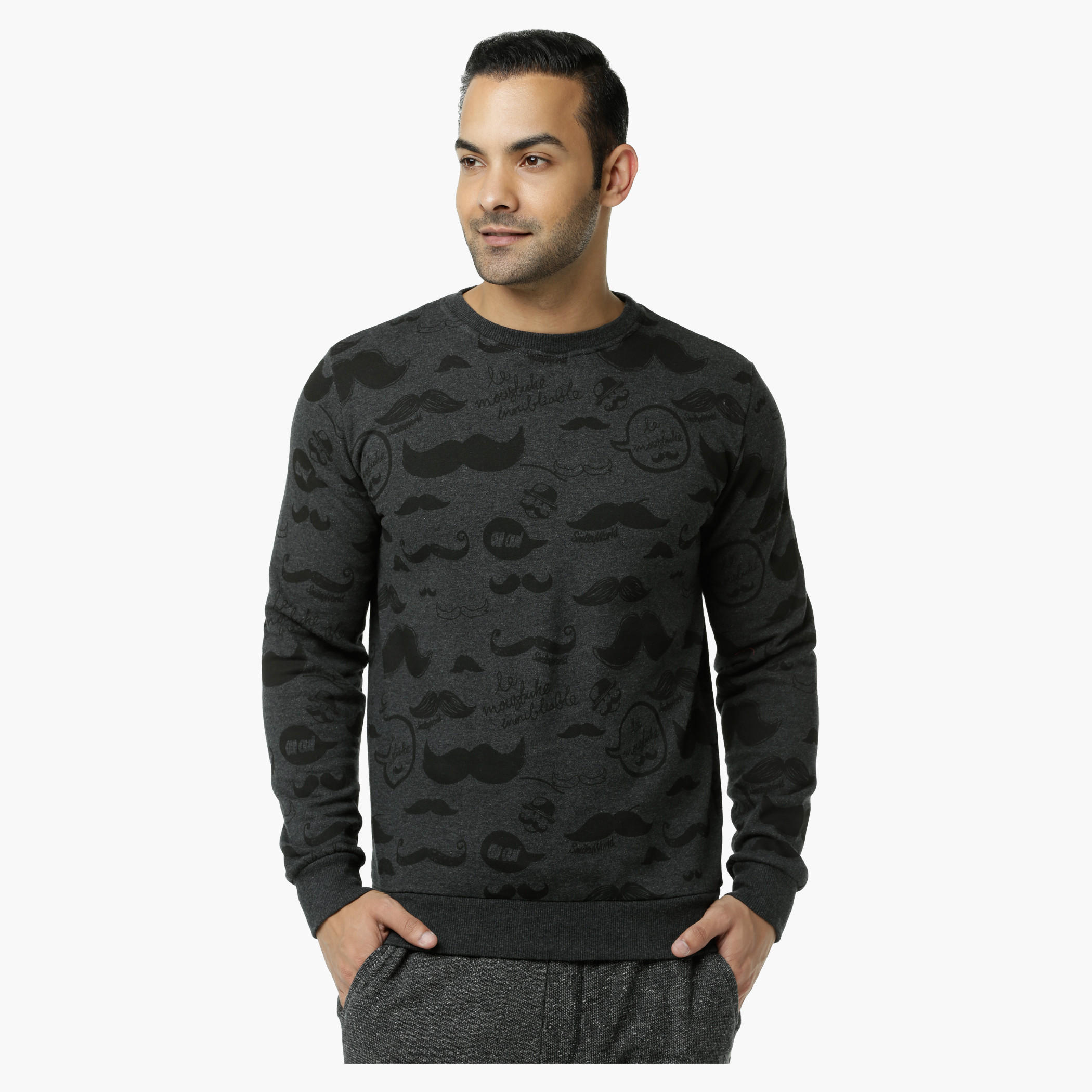 Smiley World Printed Crew Neck Sweat Shirt with Long Sleeves-men-winterwear-hoodiesandsweatshirts-image-1