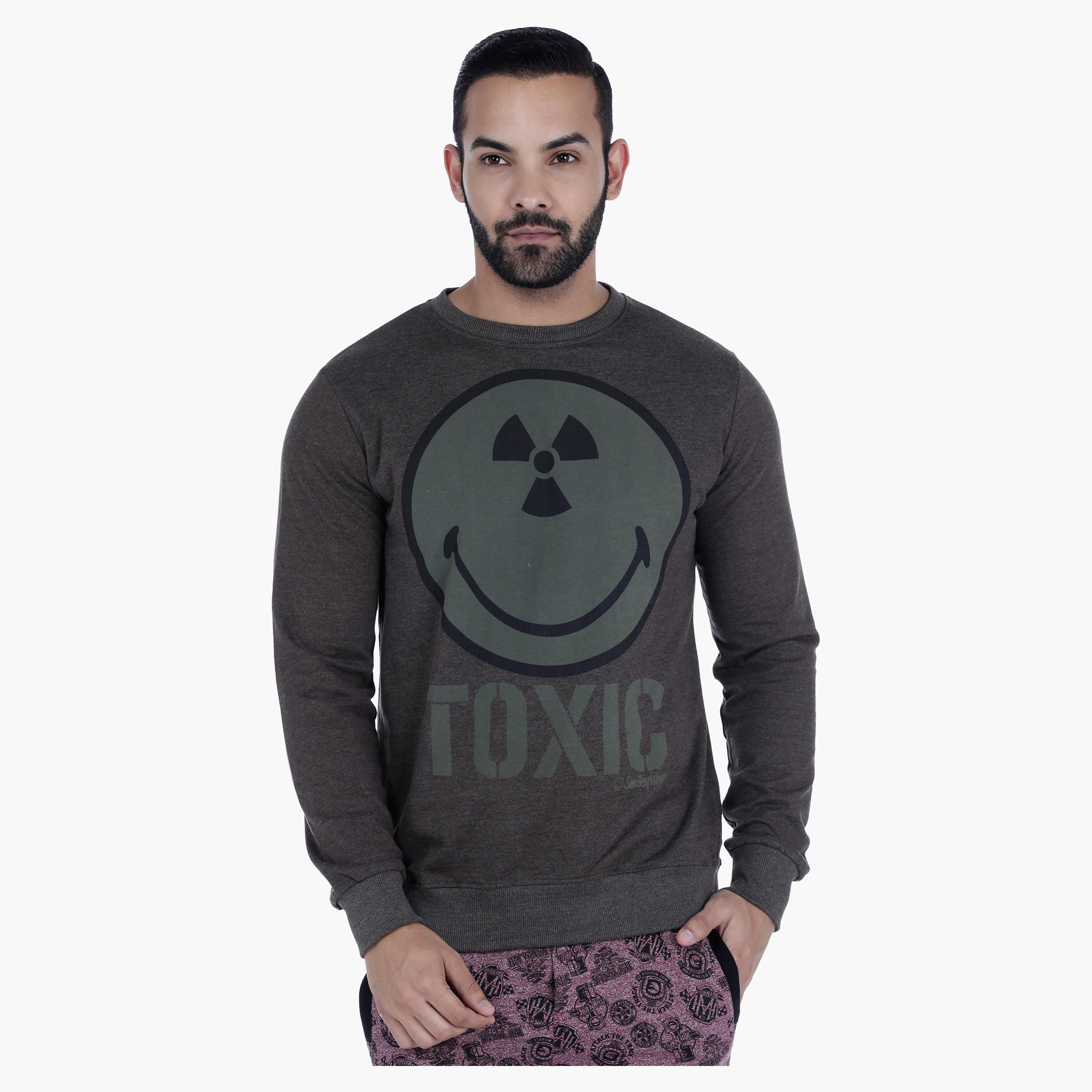 Smiley World Printed Sweatshirt with Long Sleeves-men-winterwear-hoodiesandsweatshirts-image-1