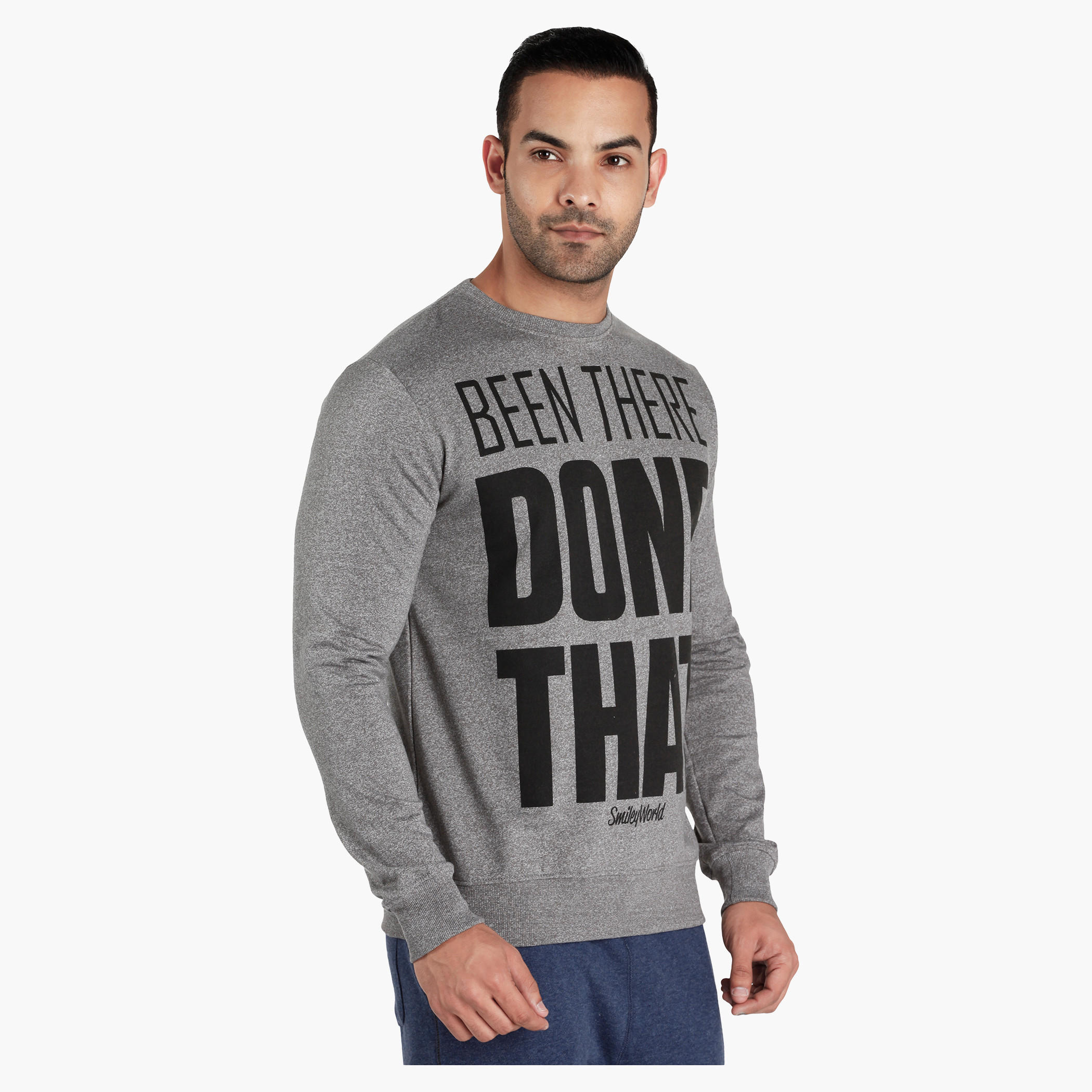 Smiley World Printed Melange T-Shirt with Crew Neck-men-winterwear-hoodiesandsweatshirts-image-3