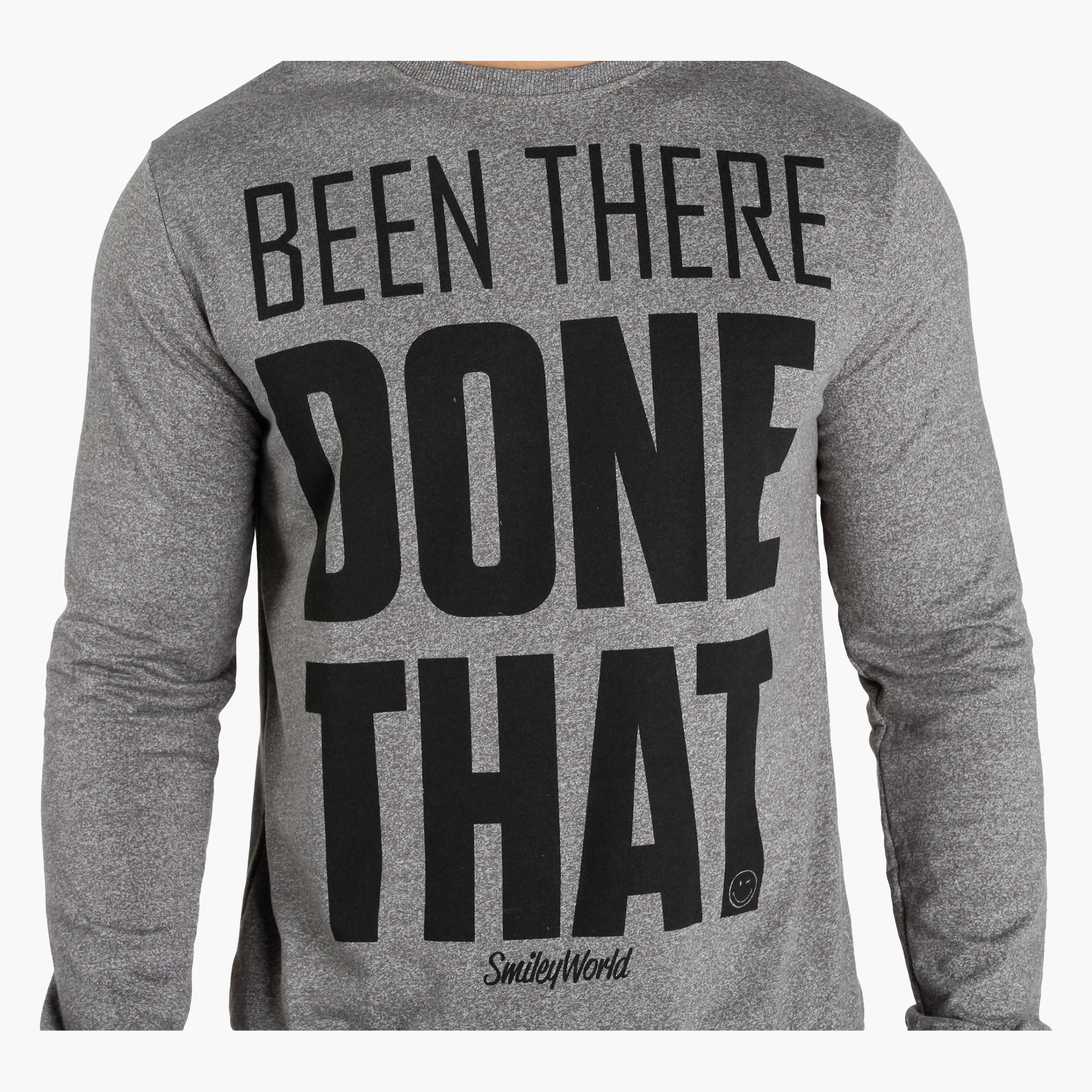 Smiley World Printed Melange T-Shirt with Crew Neck-men-winterwear-hoodiesandsweatshirts-image-4