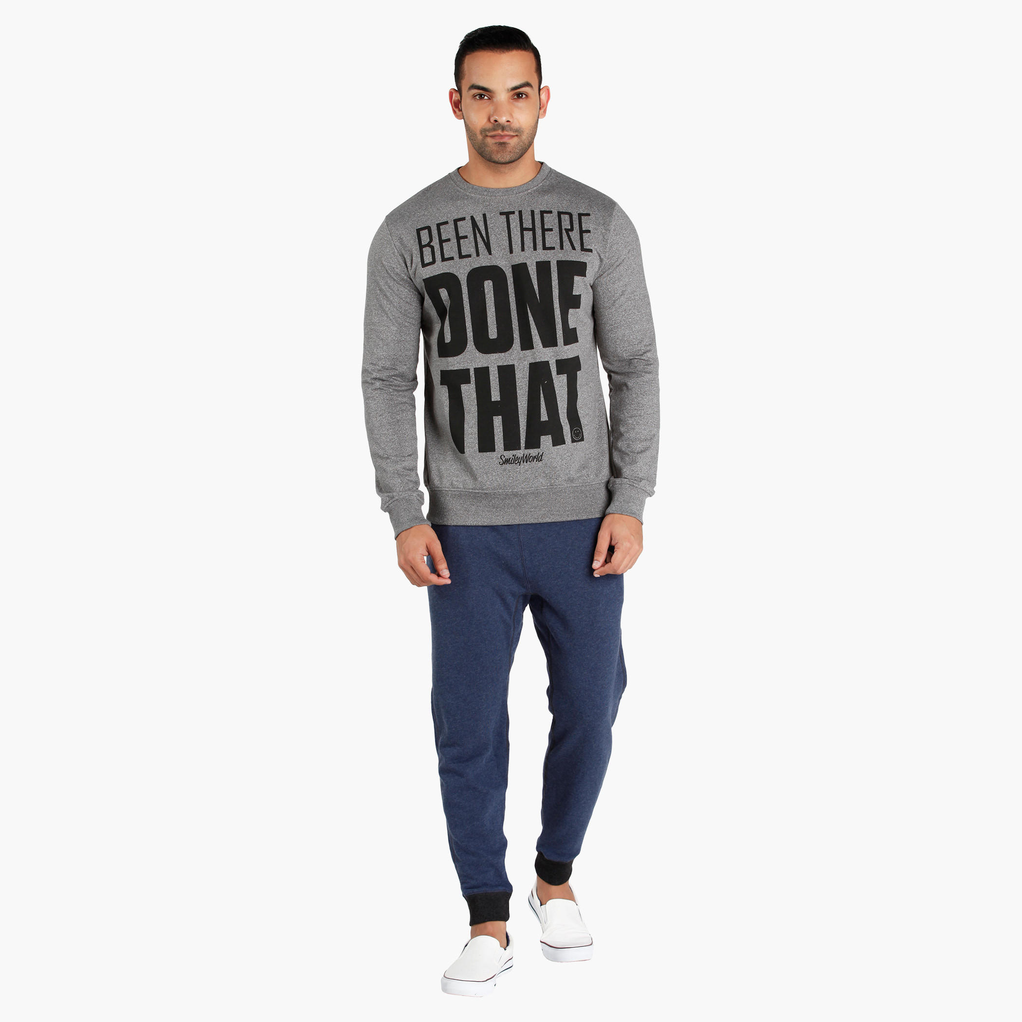 Smiley World Printed Melange T-Shirt with Crew Neck-men-winterwear-hoodiesandsweatshirts-image-5