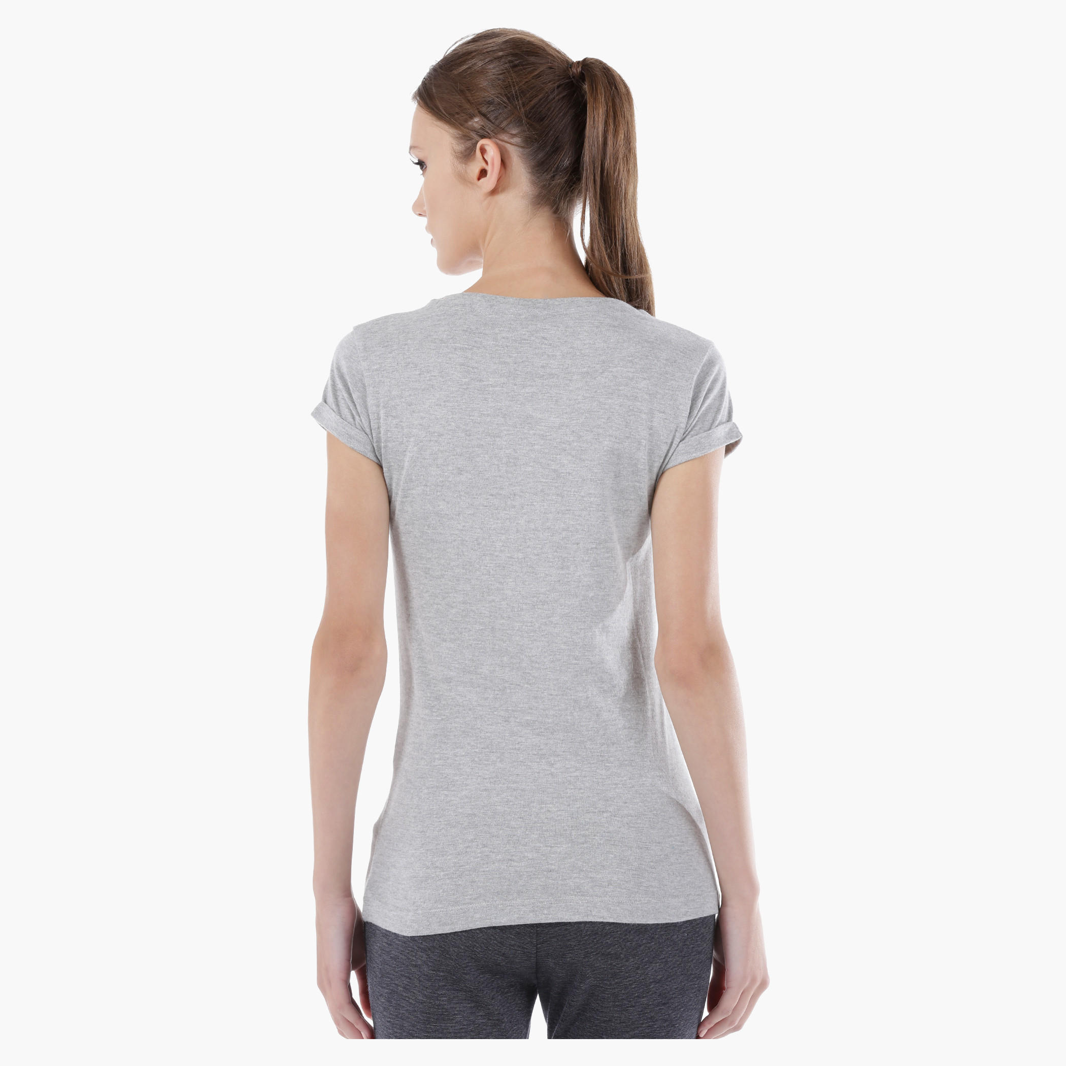 Smiley World Printed Melange T-Shirt with Short Sleeves in Regular Fit-women-clothing-tshirts-image-2