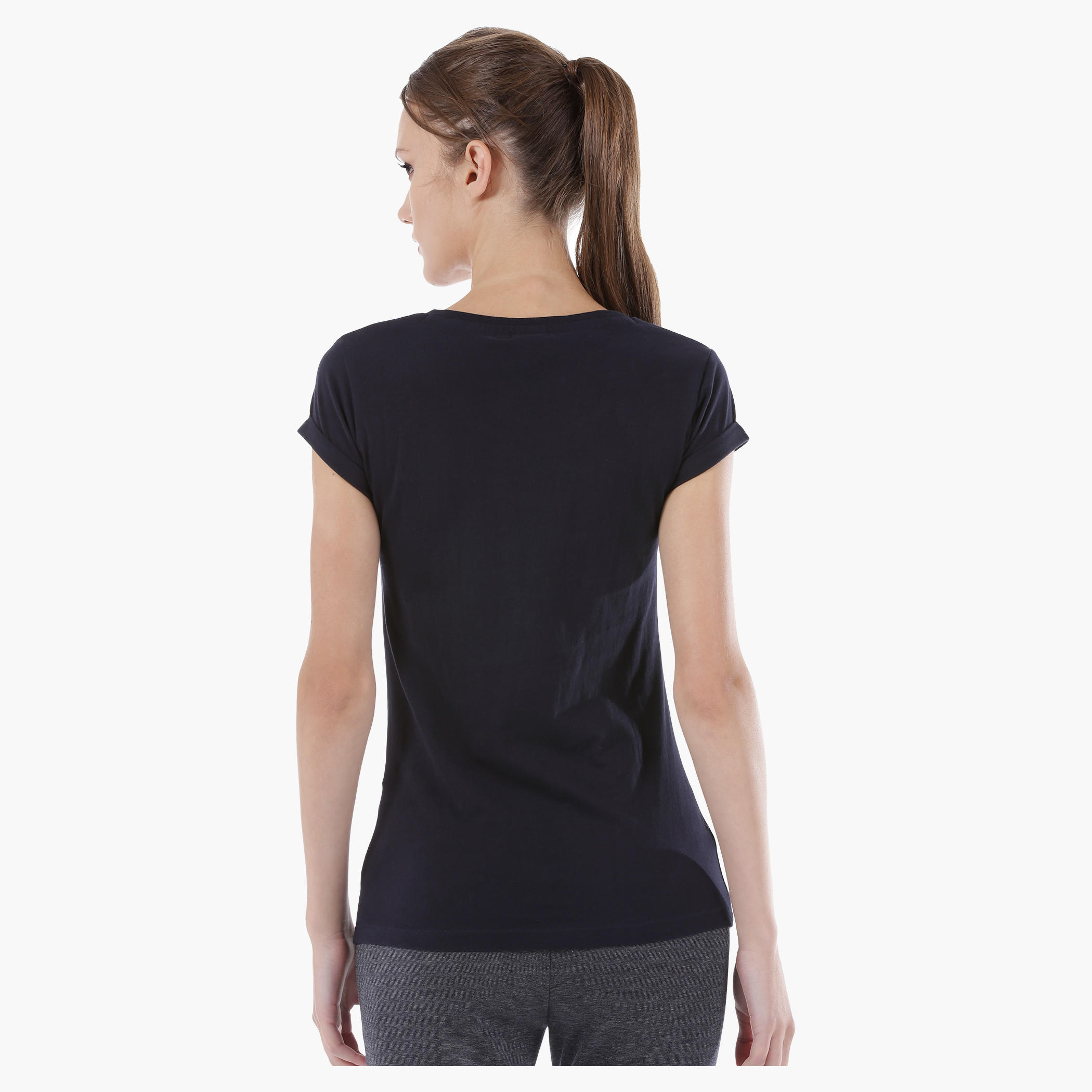 Smiley World Printed Melange T-Shirt with Short Sleeves in Regular Fit-women-clothing-tshirts-image-2