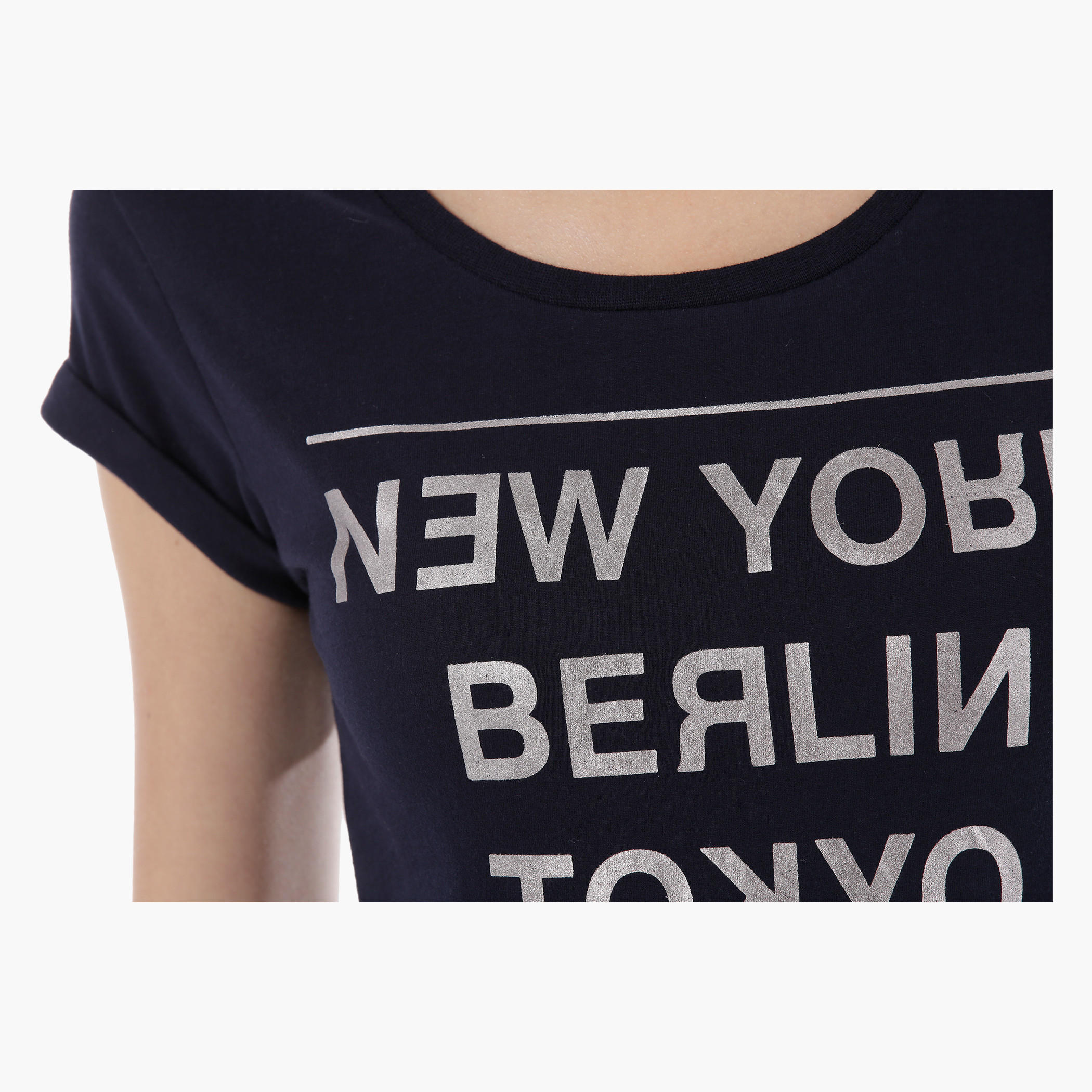 Smiley World Printed Melange T-Shirt with Short Sleeves in Regular Fit-women-clothing-tshirts-image-4