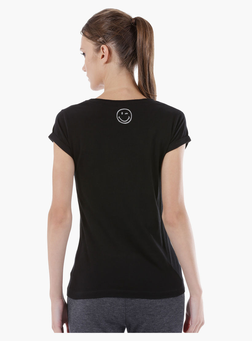 Smiley World Graphic Print Cotton T-Shirt with Short Sleeves in Regular Fit-women-clothing-tshirts-image-2