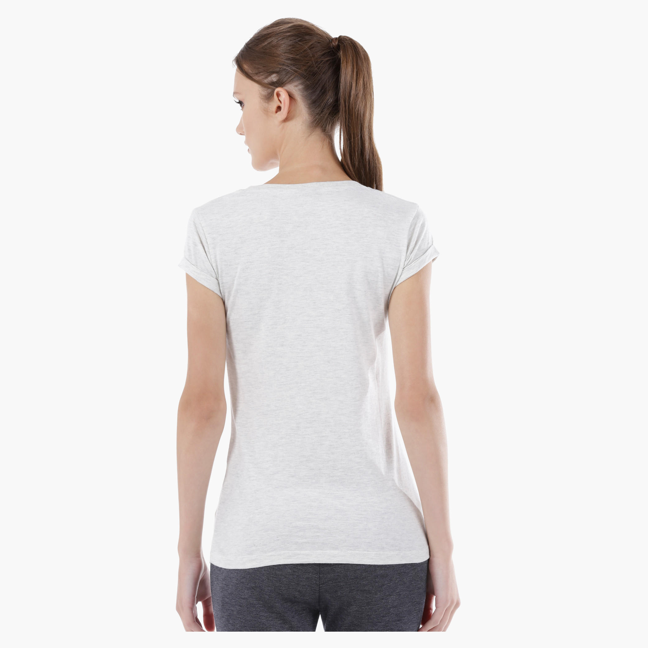 Smiley World Graphic Print Melange T-Shirt with Short Sleeves in Regular Fit-women-clothing-tshirts-image-2