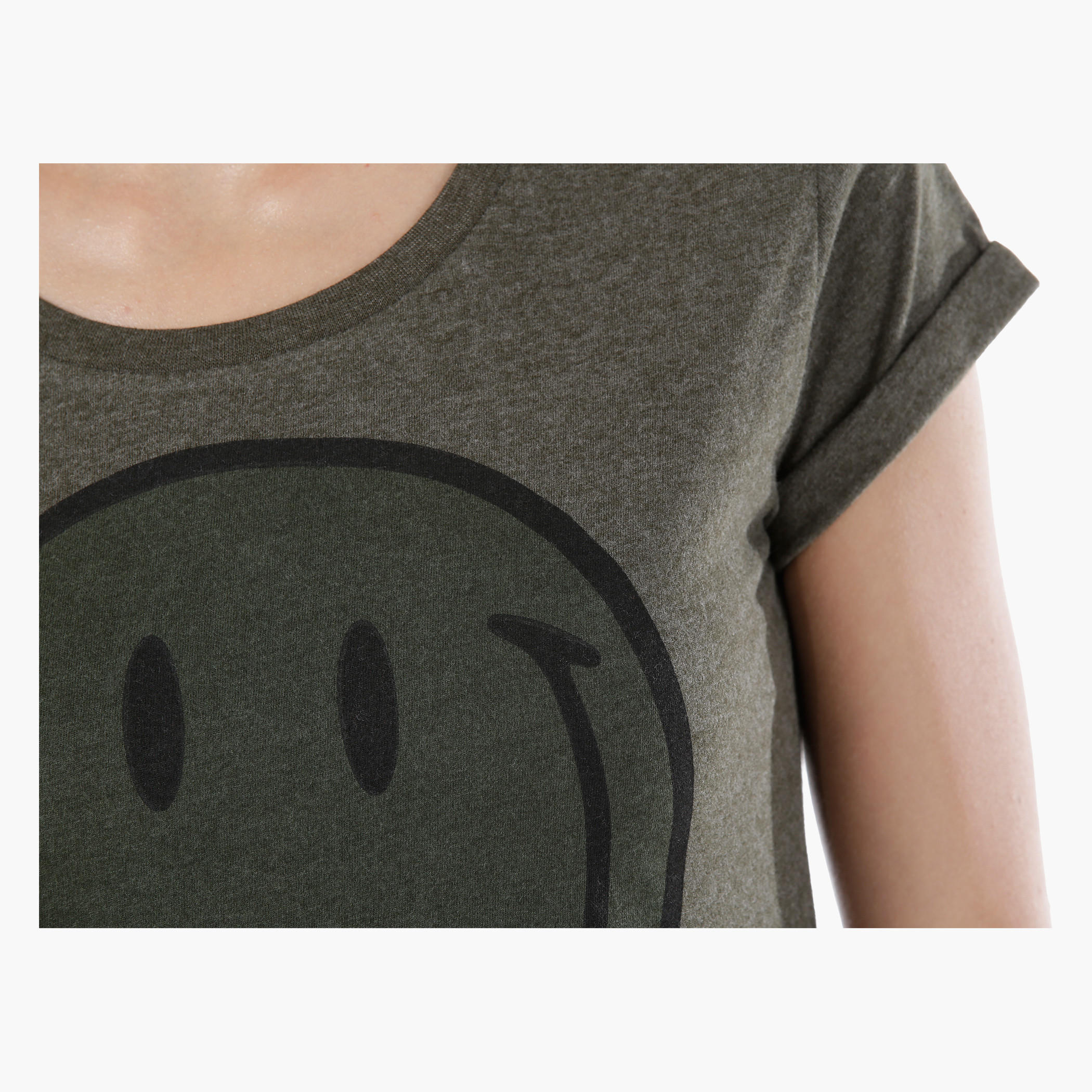 Smiley World Graphic Print T-Shirt with Short Sleeves in Regular Fit-women-clothing-tshirts-image-4