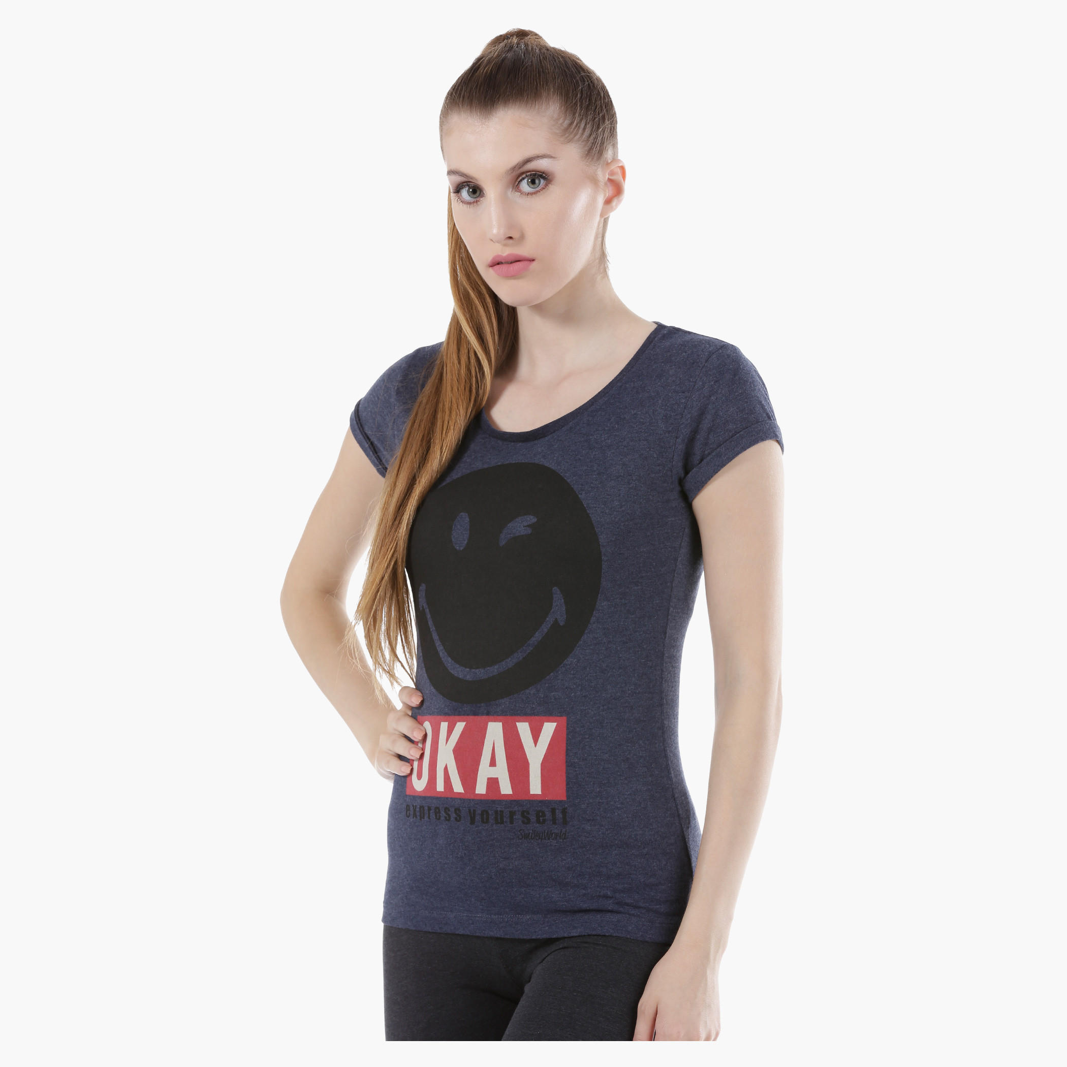 Smiley World Cotton T-Shirt with Short Sleeves and Graphic Print in Regular Fit-women-clothing-tshirts-image-3