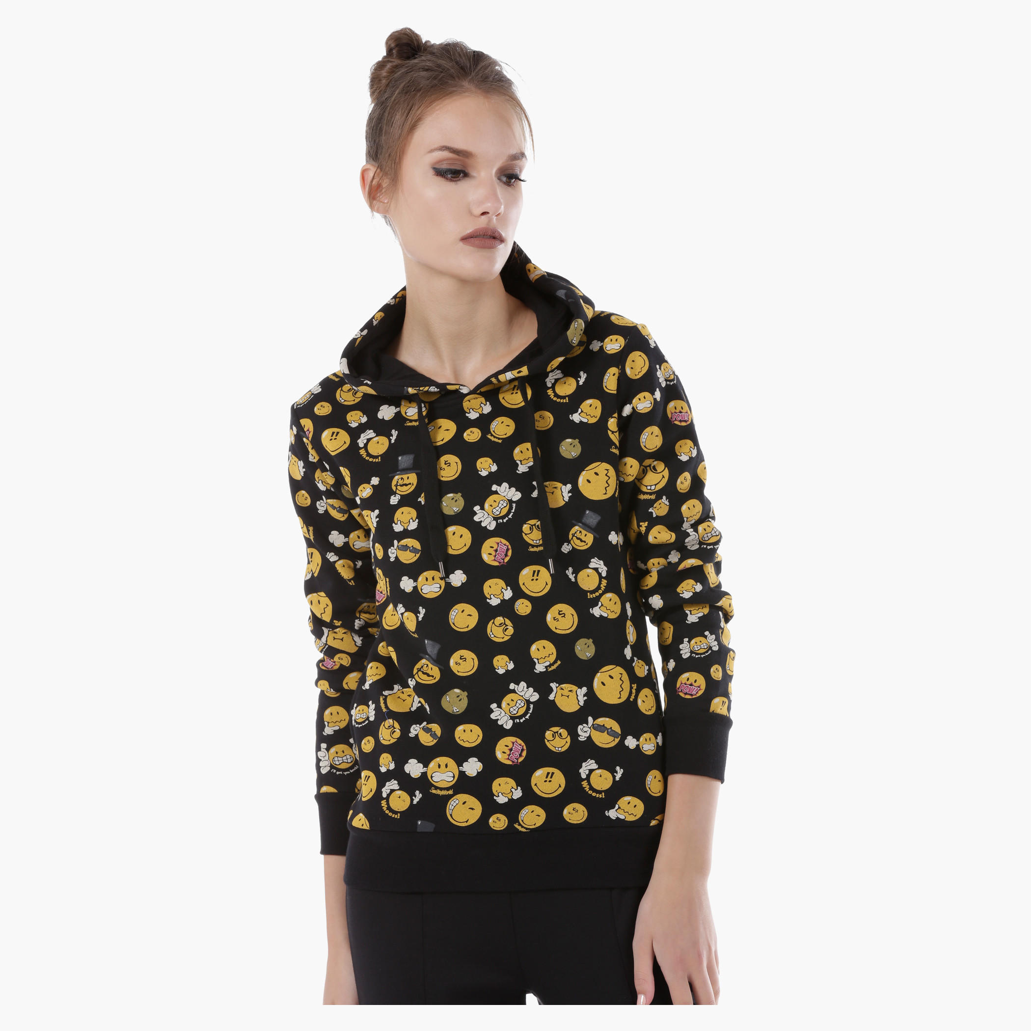 Smiley World Printed Sweatshirt with Hood-women-winterwear-hoodiesandsweatshirts-hoodies-image-1