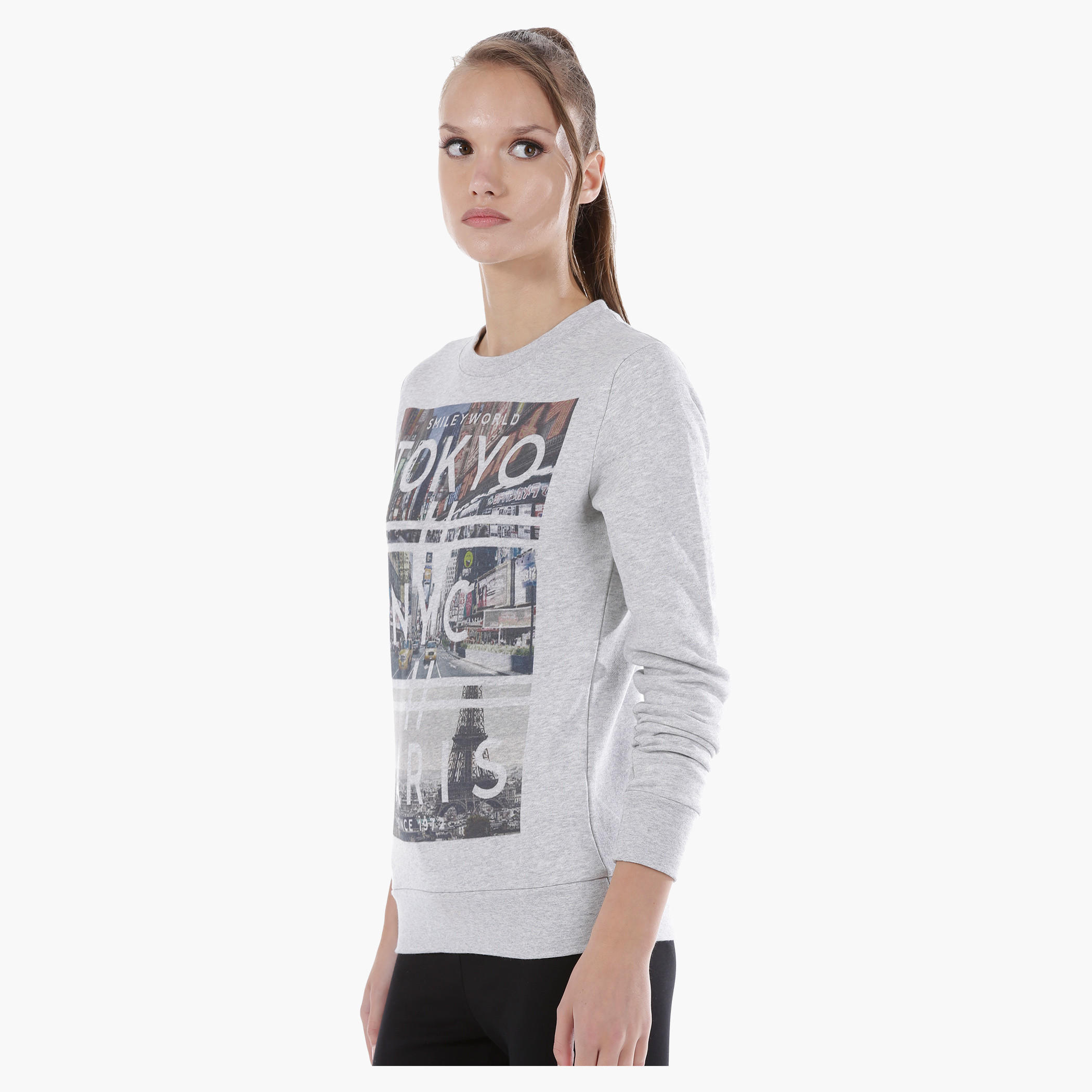 Smiley World Graphic Print Sweatshirt with Long Sleeves in Regular Fit-women-winterwear-hoodiesandsweatshirts-sweatshirts-image-3