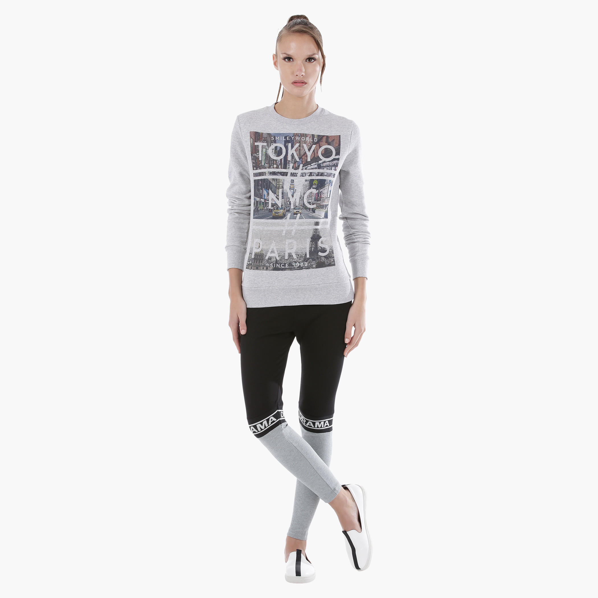 Smiley World Graphic Print Sweatshirt with Long Sleeves in Regular Fit-women-winterwear-hoodiesandsweatshirts-sweatshirts-image-5
