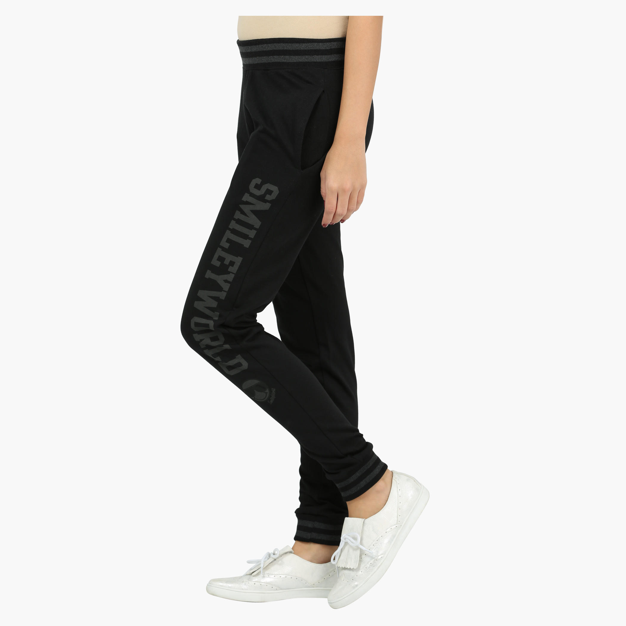 Smiley World Jog Pants with Ribbed Waist and Cuffs-women-clothing-bottoms-joggers-image-3