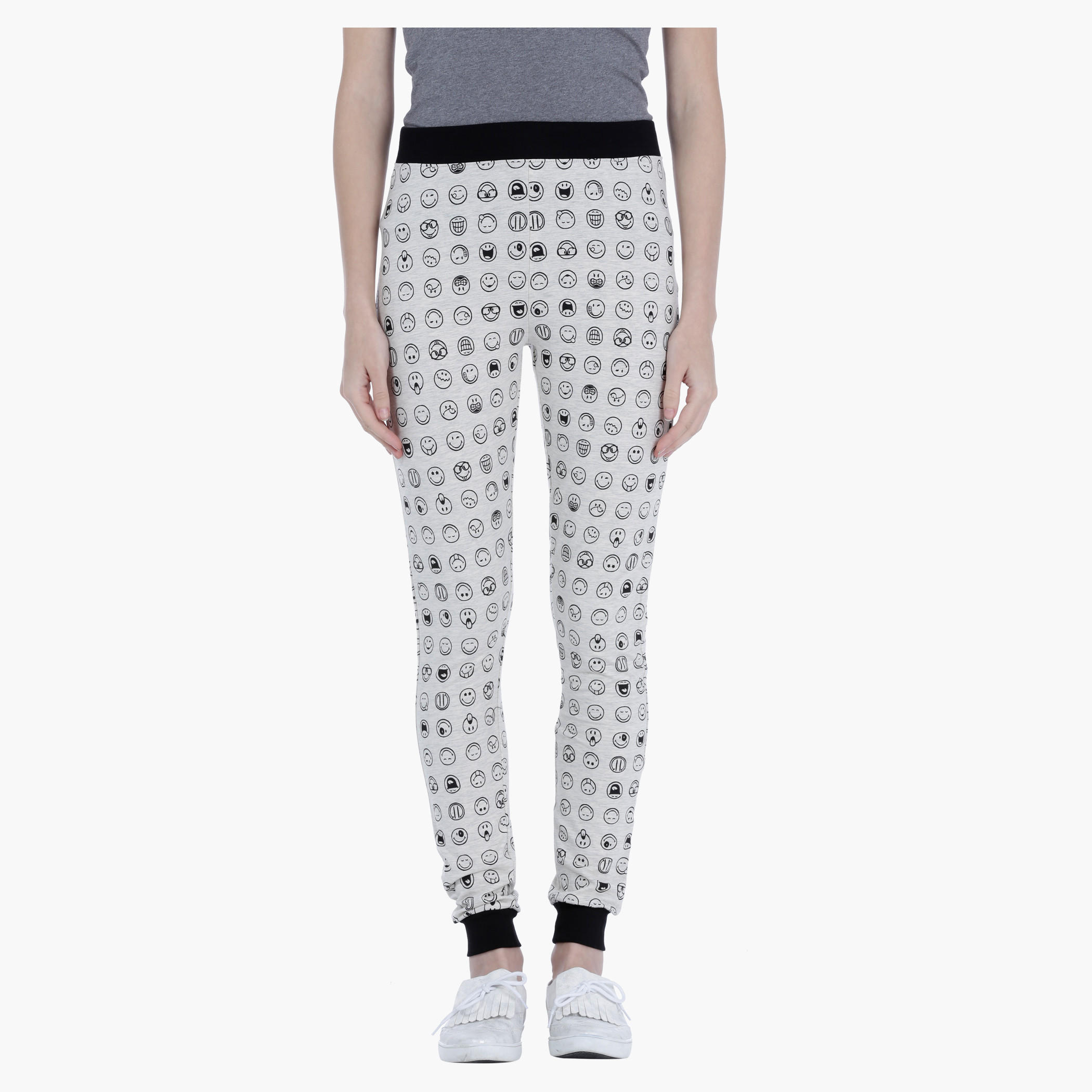 Smiley World Melange Jog Pants with All Over Print in Regular Fit-women-clothing-bottoms-joggers-image-1