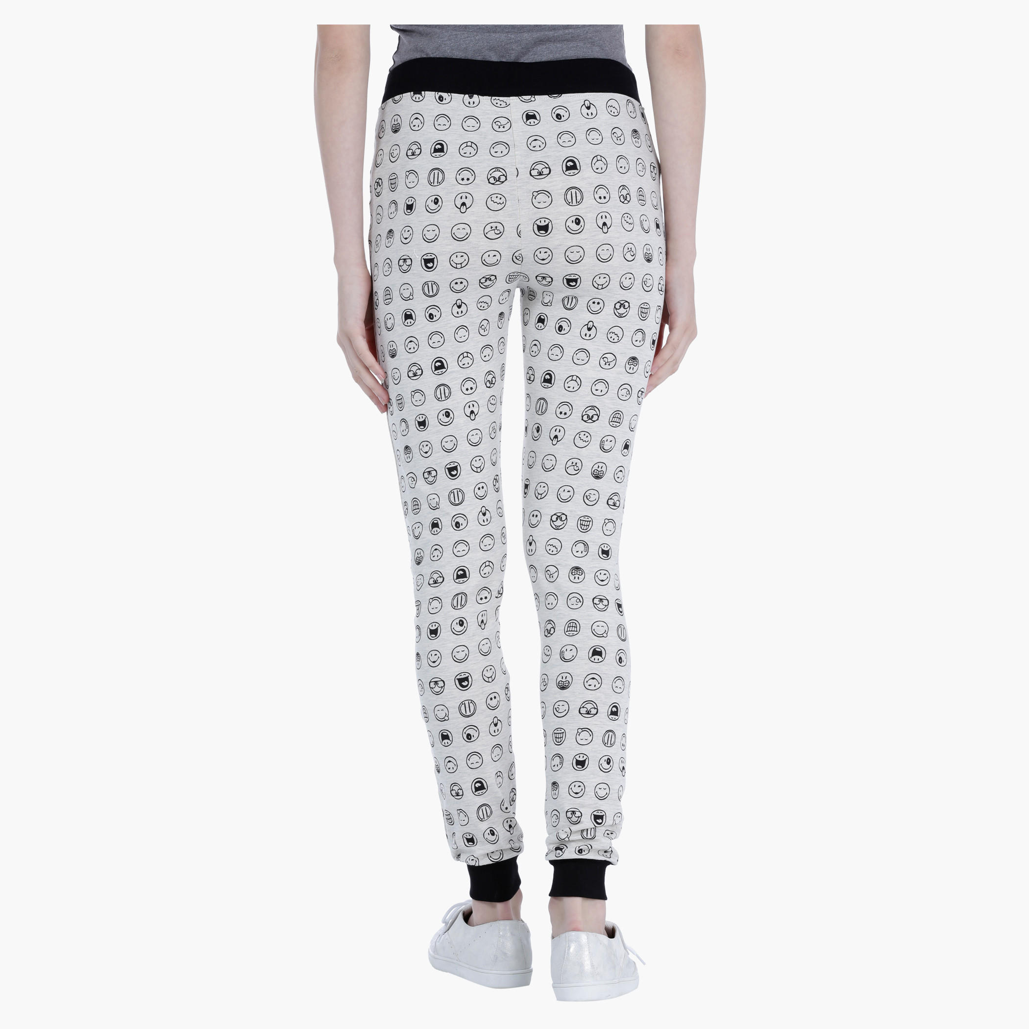 Smiley World Melange Jog Pants with All Over Print in Regular Fit-women-clothing-bottoms-joggers-image-2