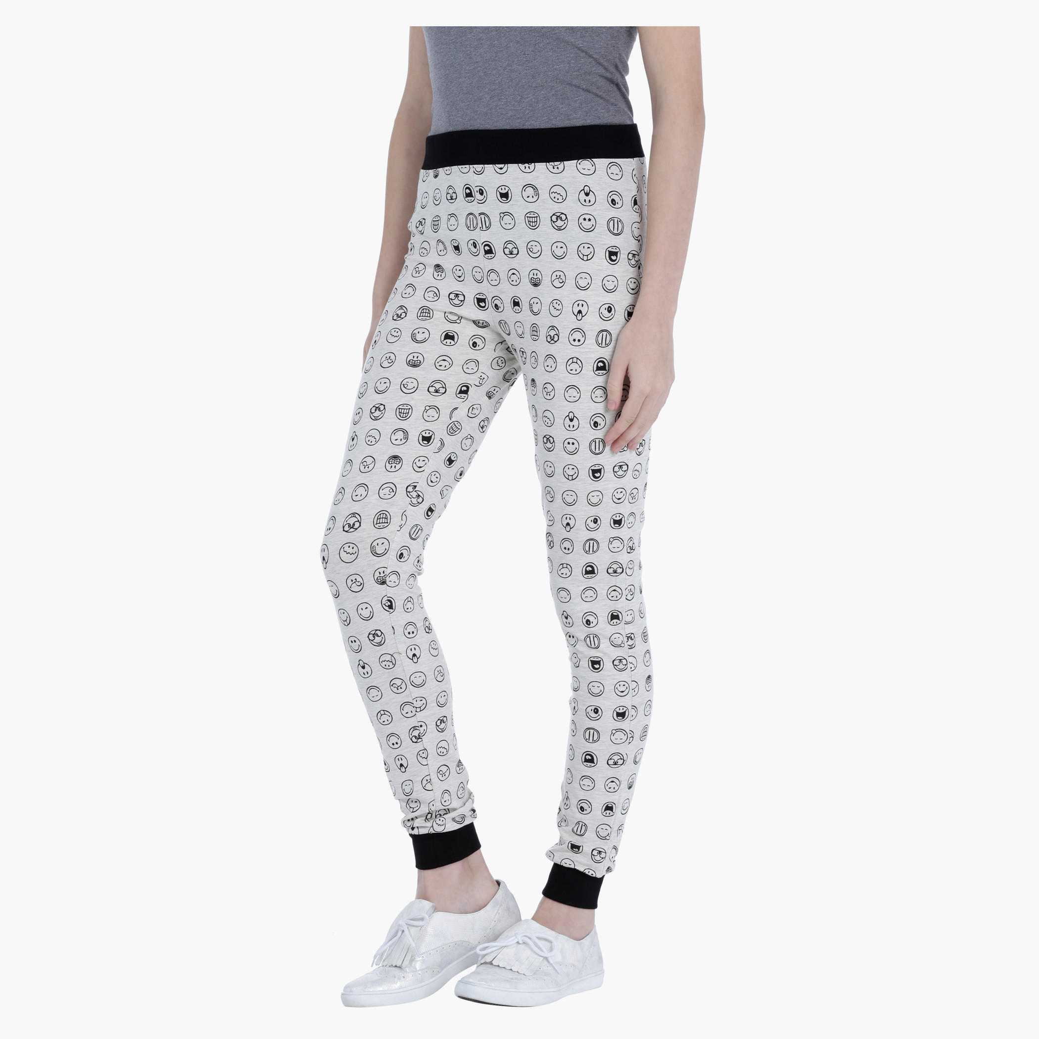 Smiley World Melange Jog Pants with All Over Print in Regular Fit-women-clothing-bottoms-joggers-image-3