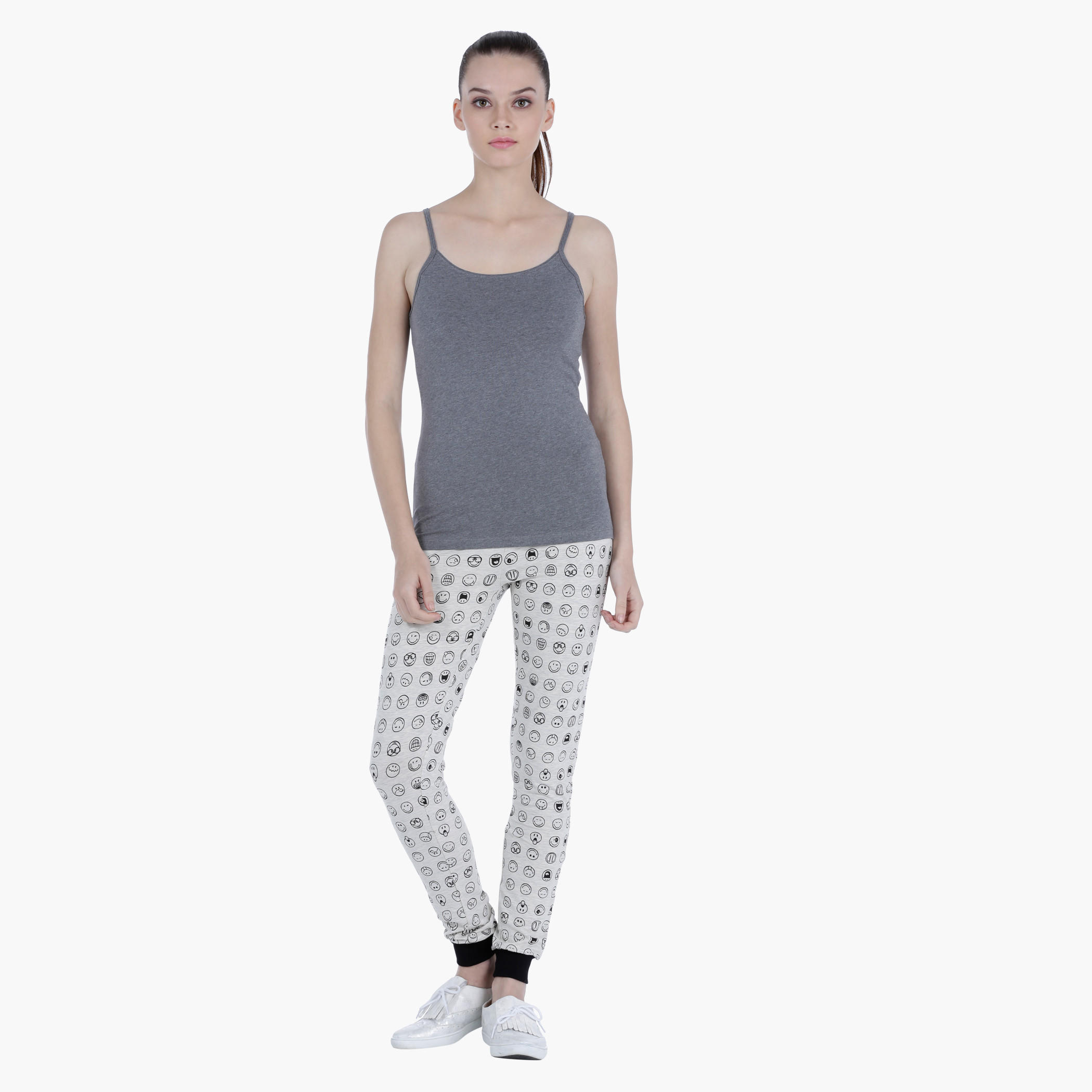 Smiley World Melange Jog Pants with All Over Print in Regular Fit-women-clothing-bottoms-joggers-image-5