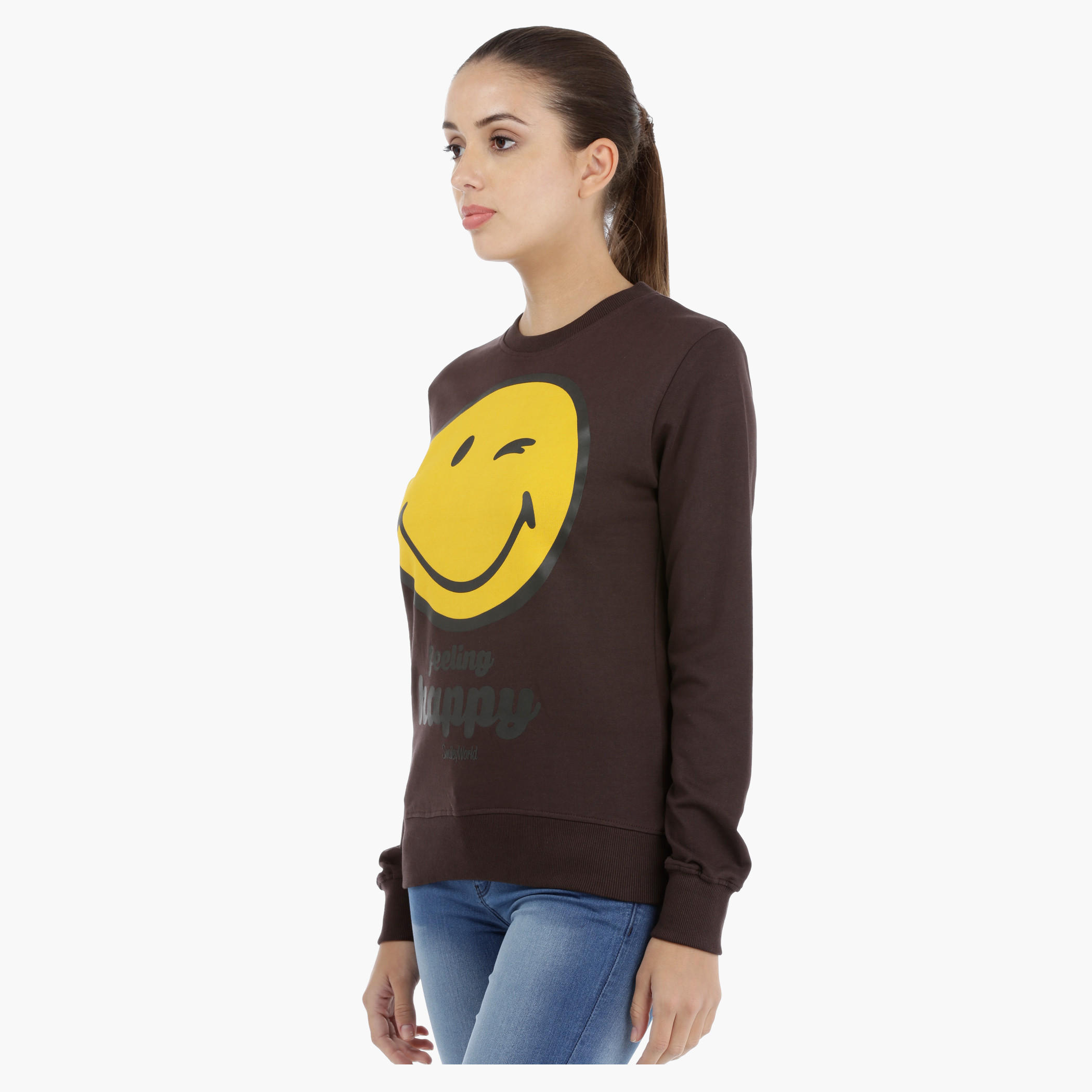 Smiley World Graphic Print Sweatshirt with Long Sleeves-women-winterwear-hoodiesandsweatshirts-sweatshirts-image-3