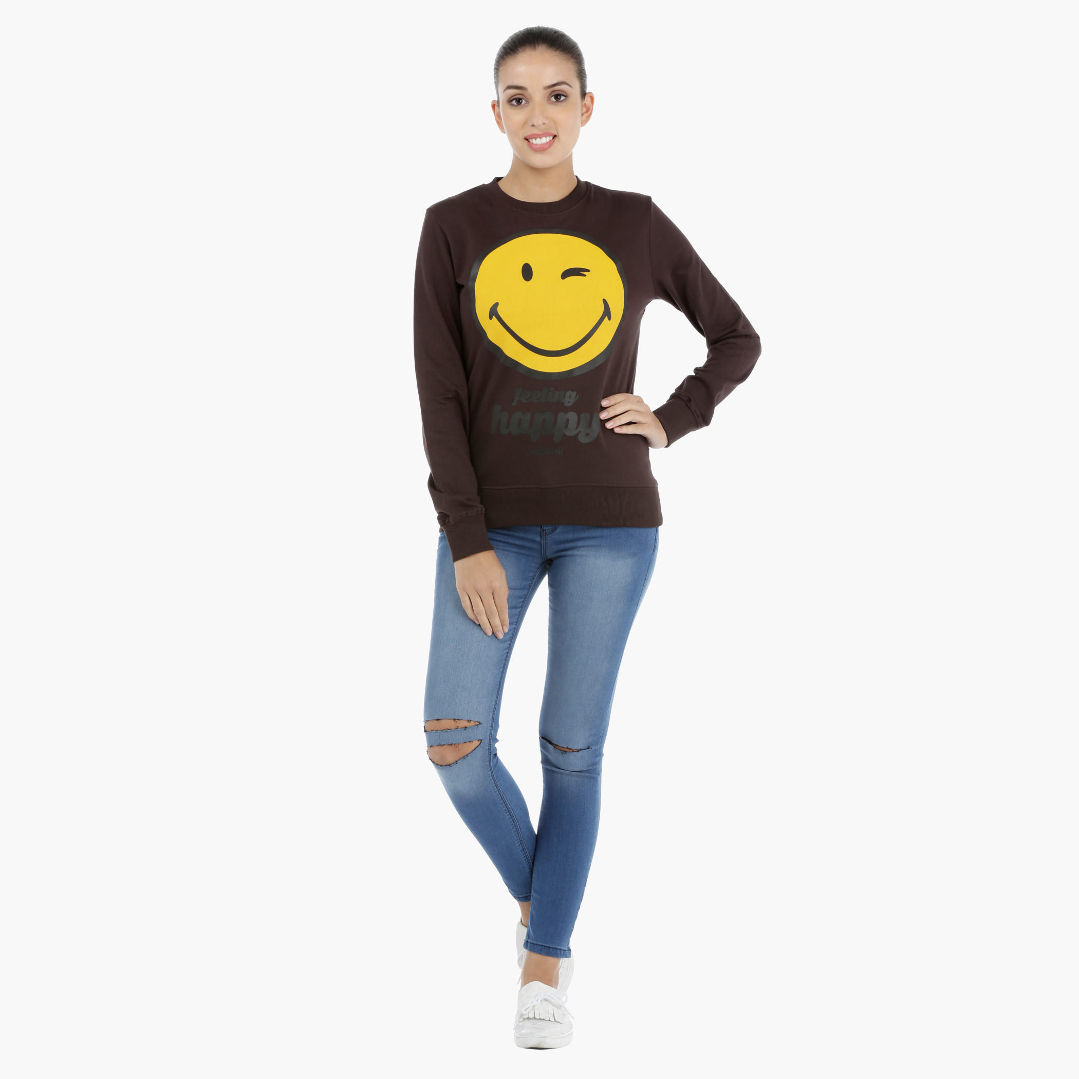 Smiley World Graphic Print Sweatshirt with Long Sleeves-women-winterwear-hoodiesandsweatshirts-sweatshirts-image-5
