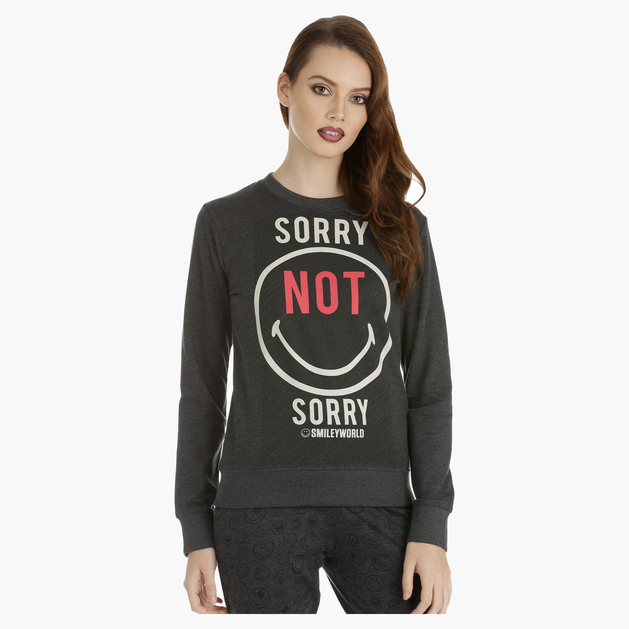 Smiley World Printed sweatshirt with Long Sleeves-women-winterwear-hoodiesandsweatshirts-sweatshirts-image-1