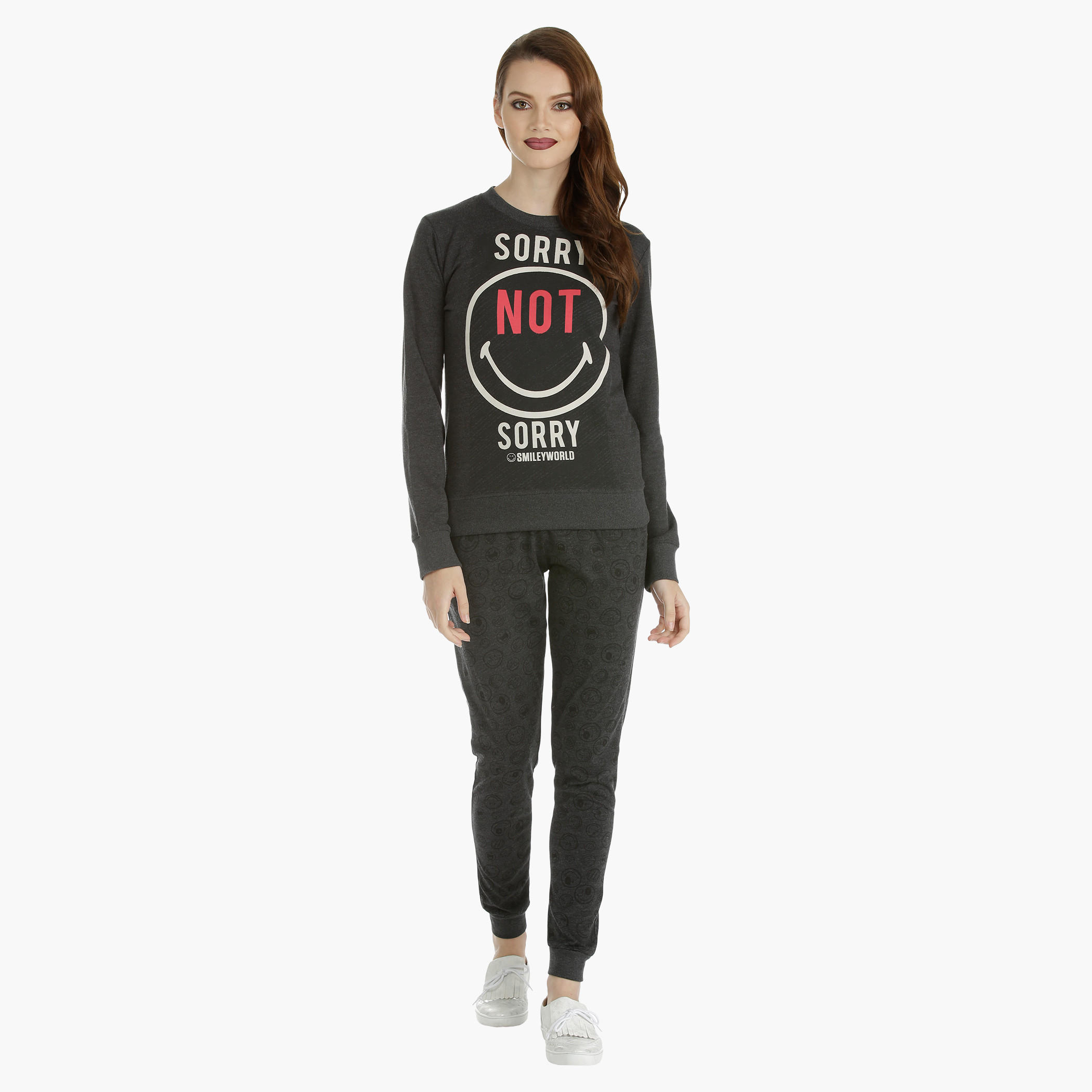 Smiley World Printed sweatshirt with Long Sleeves-women-winterwear-hoodiesandsweatshirts-sweatshirts-image-1