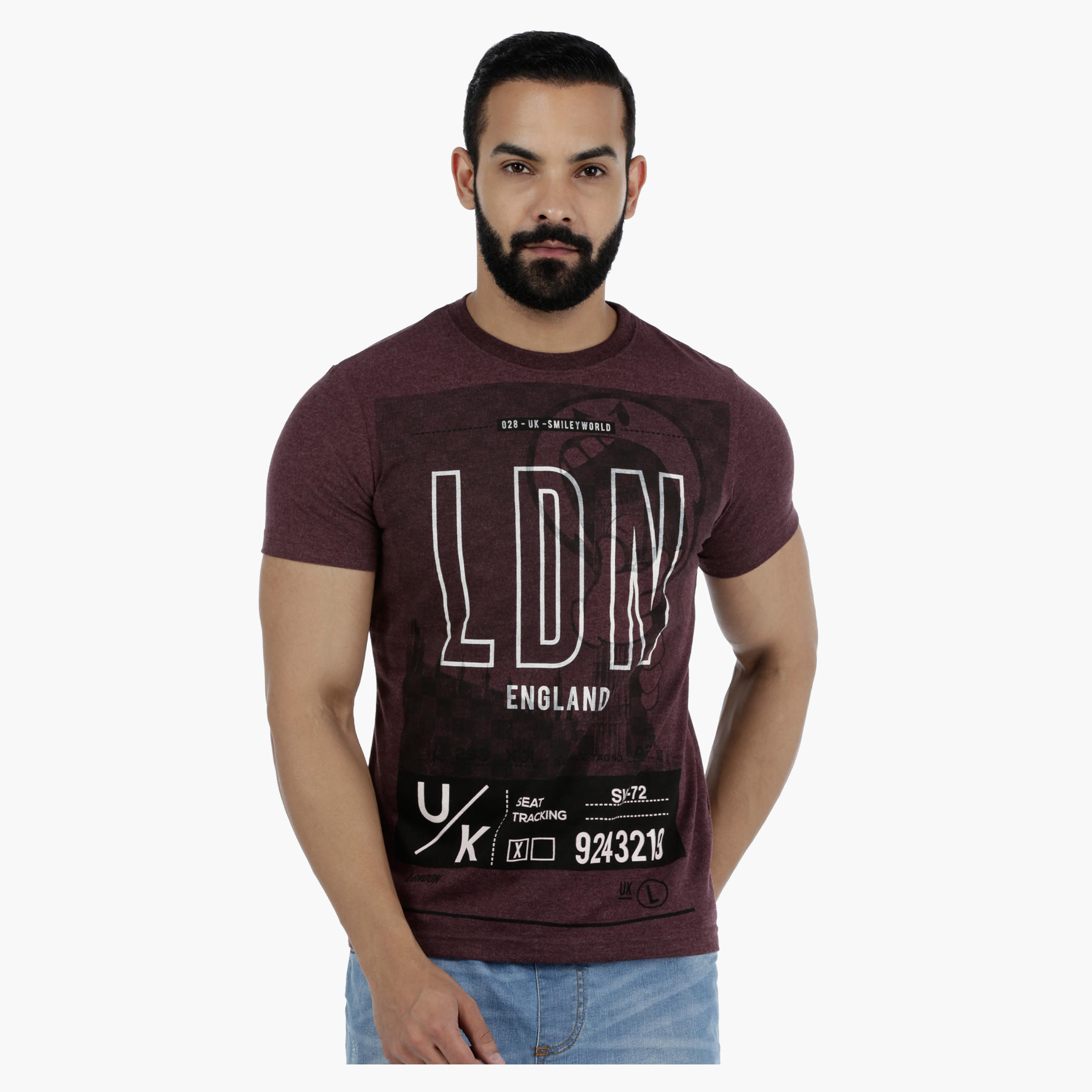 Smiley World Graphic Print Short Sleeves Melange T-shirt-men-clothing-tshirtsandpolos-tshirts-image-1