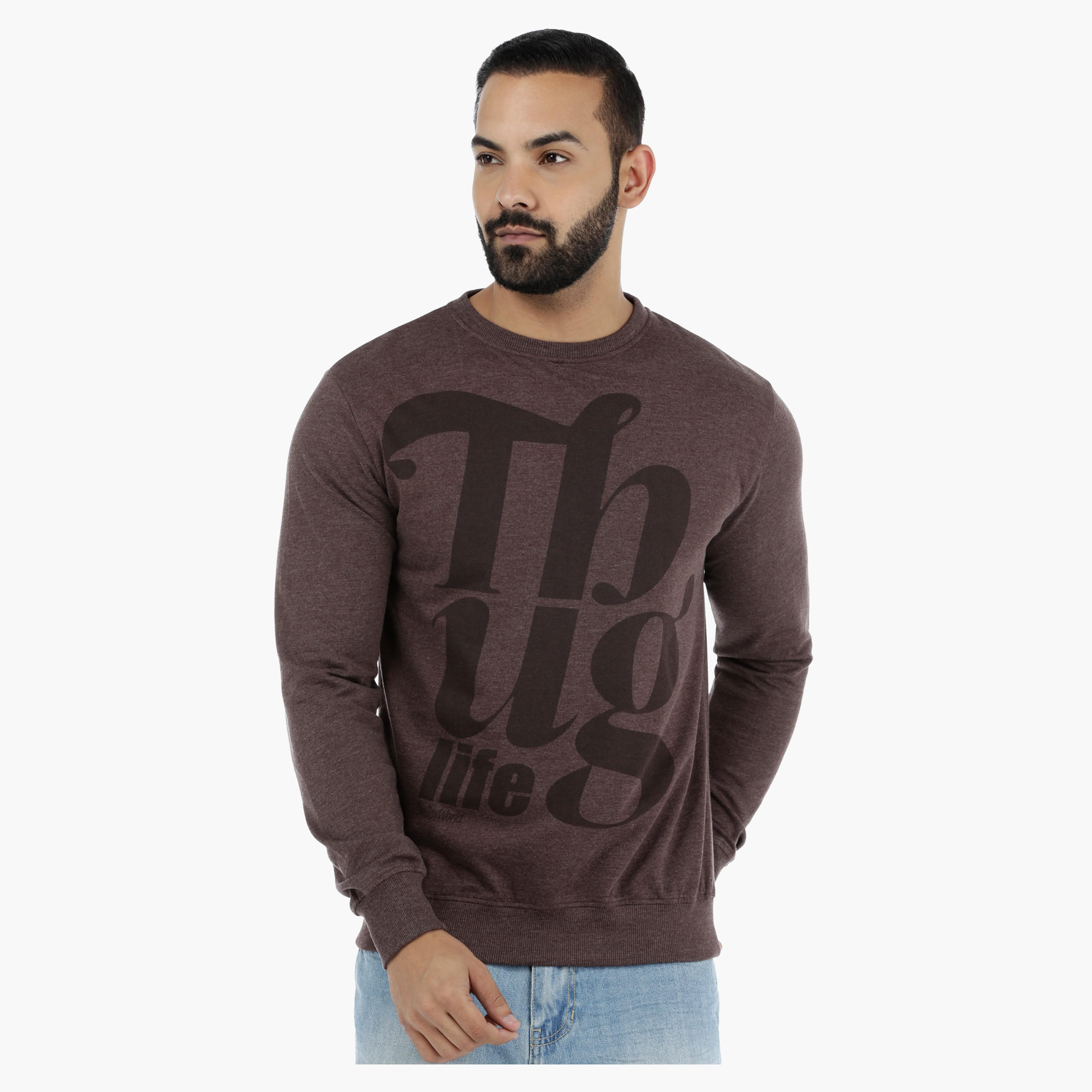 Smiley World Graphic Print Long Sleeves Melange Sweatshirt-men-winterwear-hoodiesandsweatshirts-image-1