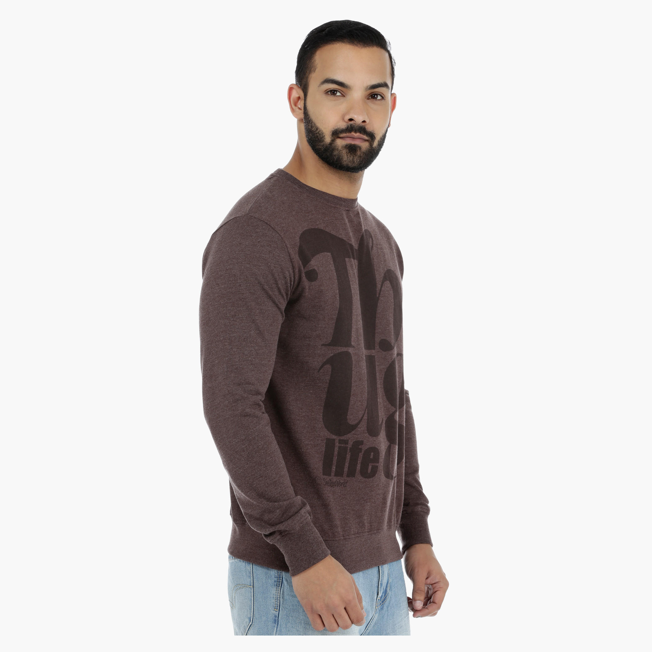 Smiley World Graphic Print Long Sleeves Melange Sweatshirt-men-winterwear-hoodiesandsweatshirts-image-3