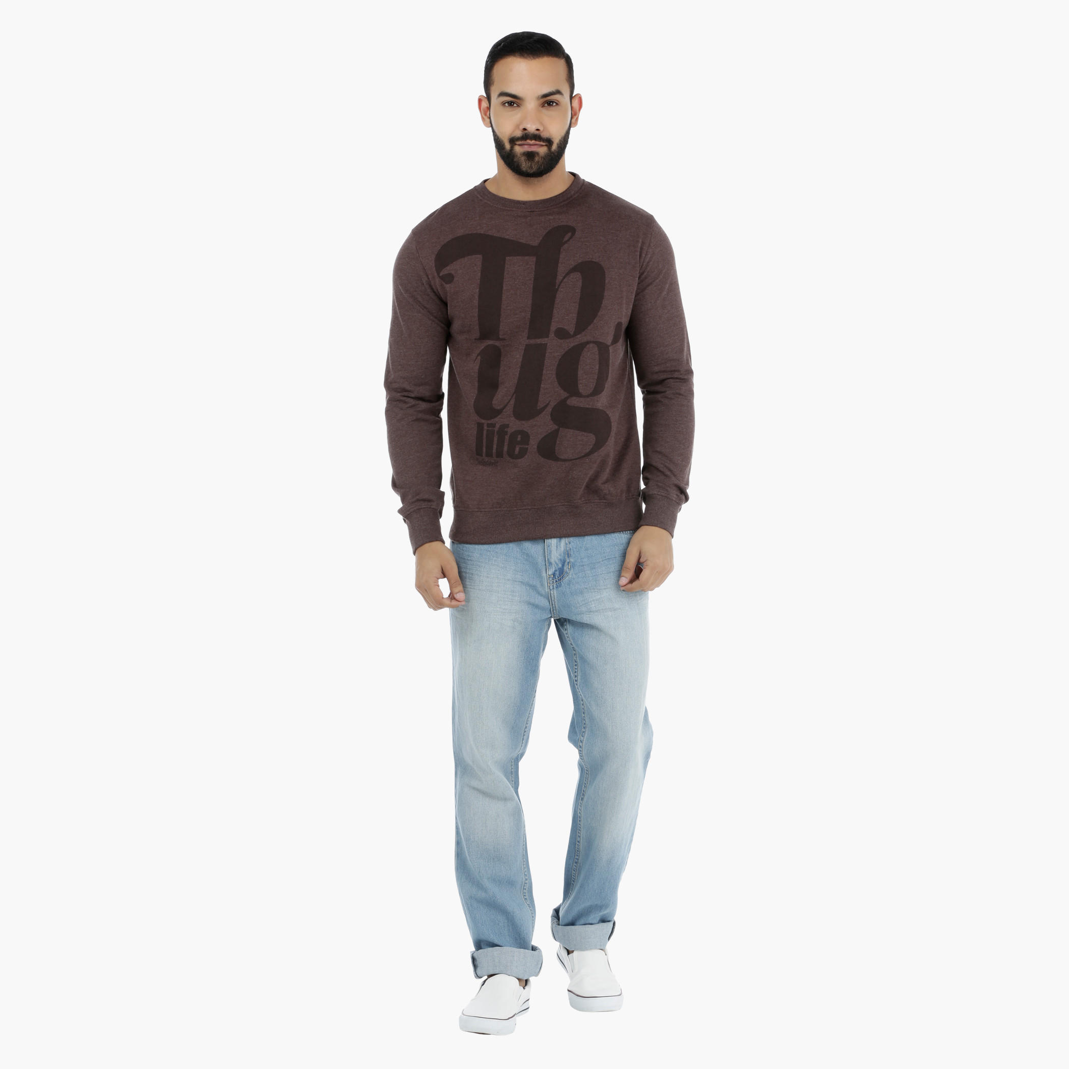 Smiley World Graphic Print Long Sleeves Melange Sweatshirt-men-winterwear-hoodiesandsweatshirts-image-5