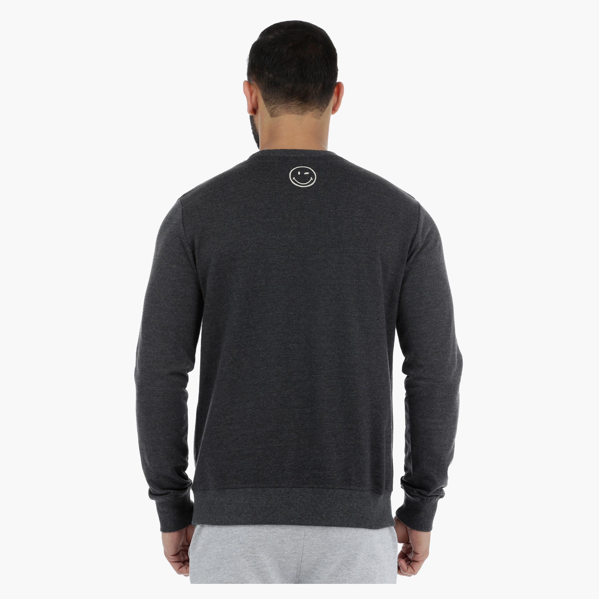 Smiley World Graphic Print Long Sleeves Melange Sweatshirt-men-winterwear-hoodiesandsweatshirts-image-4