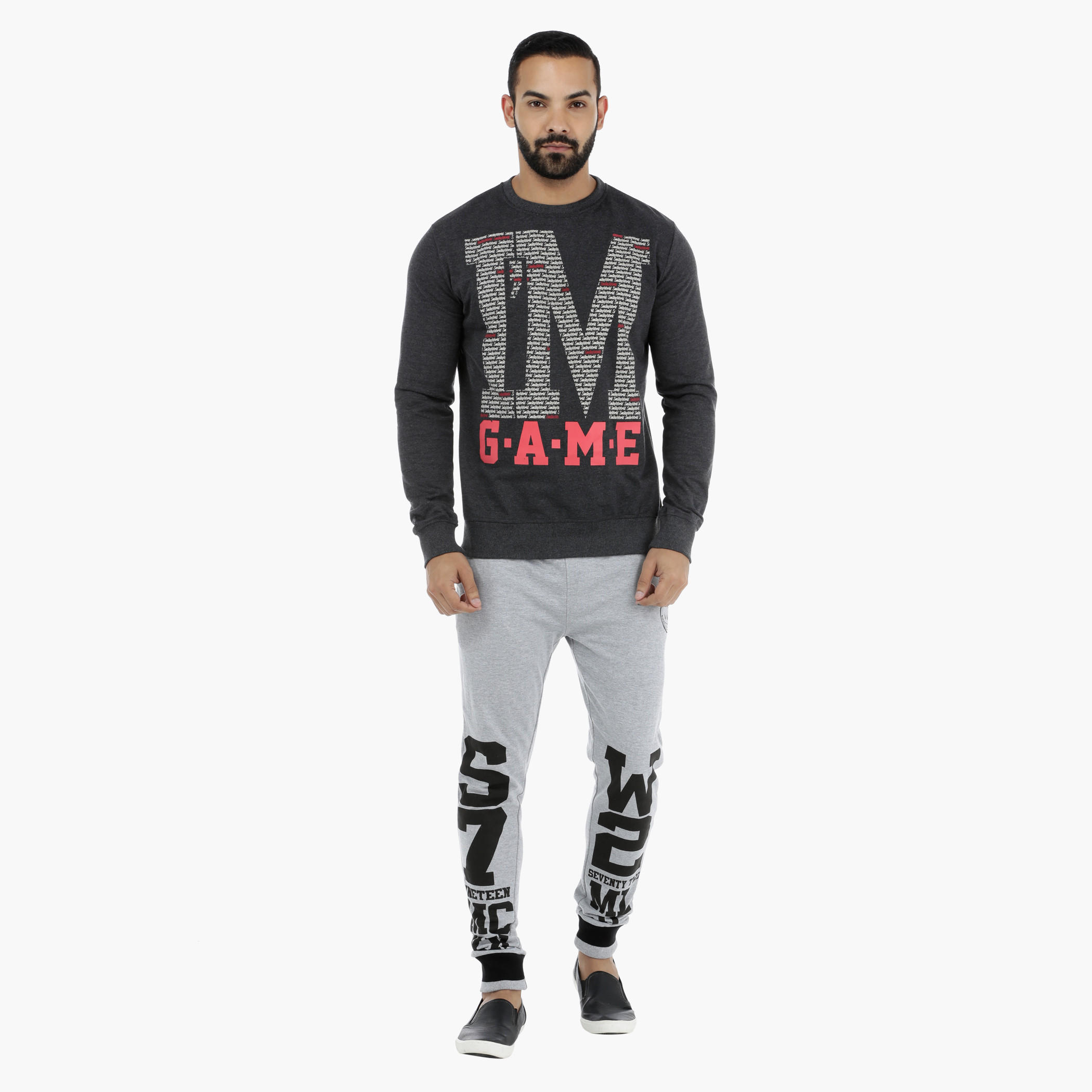 Smiley World Graphic Print Long Sleeves Melange Sweatshirt-men-winterwear-hoodiesandsweatshirts-image-1